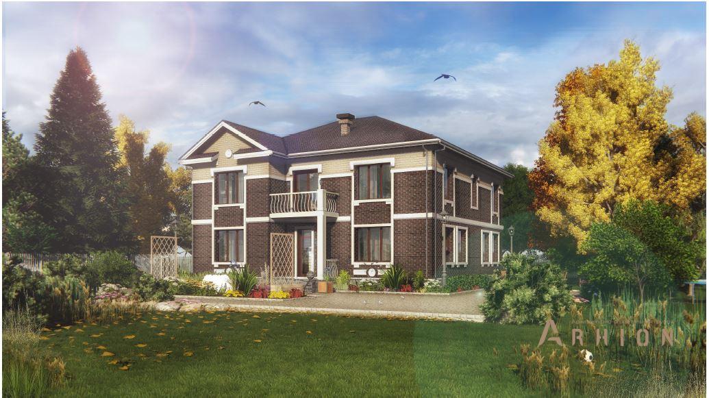 1. Проект двухэтажного дома в современном классическом стиле с четырехскатной, h-1134, площадью - 238 кв c сауной, балконом