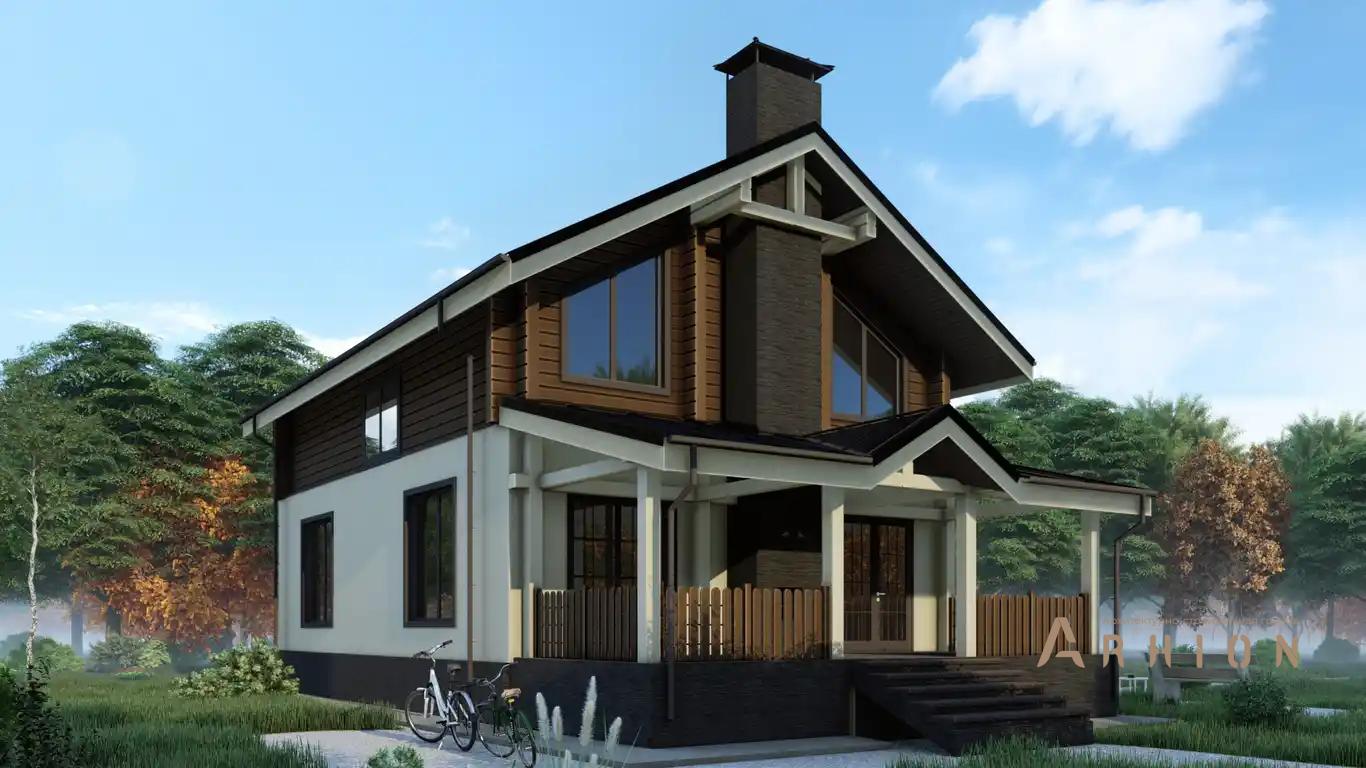 6. Проект одноэтажного дома в скандинавском стиле с двускатной кровлей, H-1135, площадью - 186 кв c мансардой, терассой