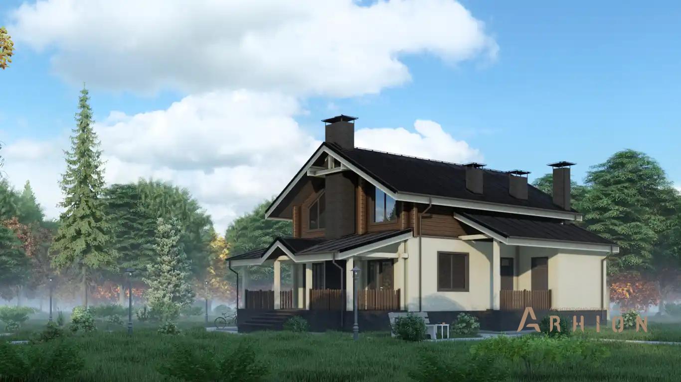 1. Проект одноэтажного дома в скандинавском стиле с двускатной кровлей, H-1135, площадью - 186 кв c мансардой, терассой