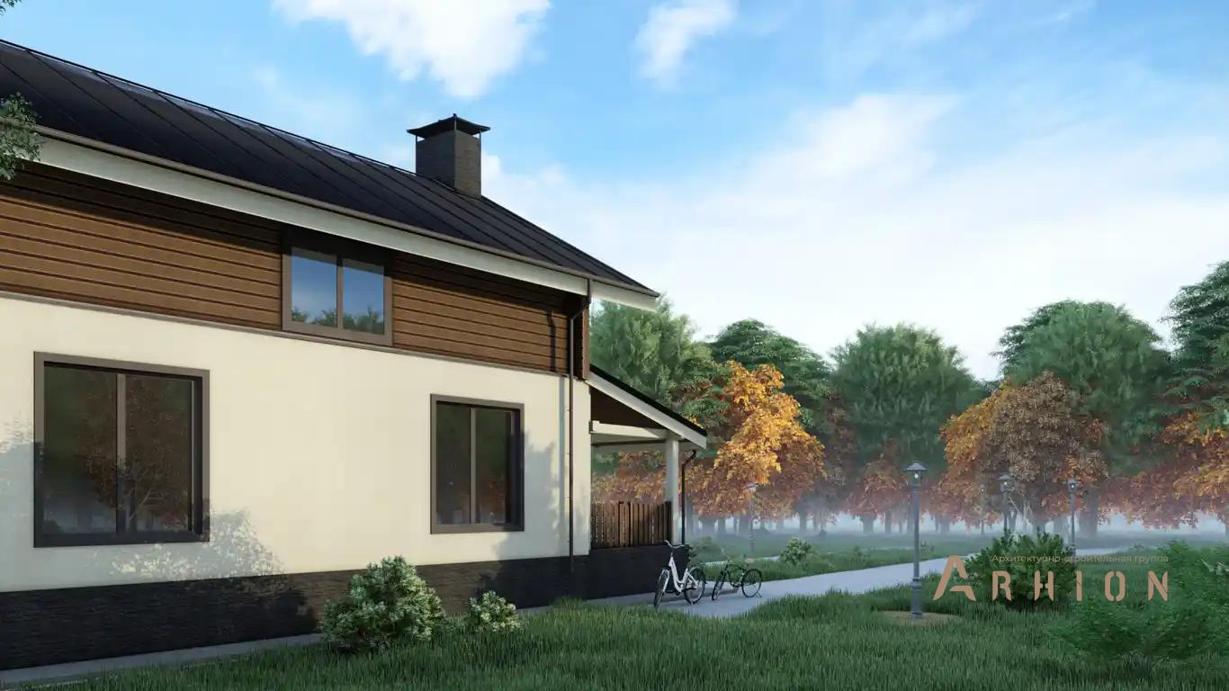 4. Проект одноэтажного дома в скандинавском стиле с двускатной кровлей, H-1135, площадью - 186 кв c мансардой, терассой