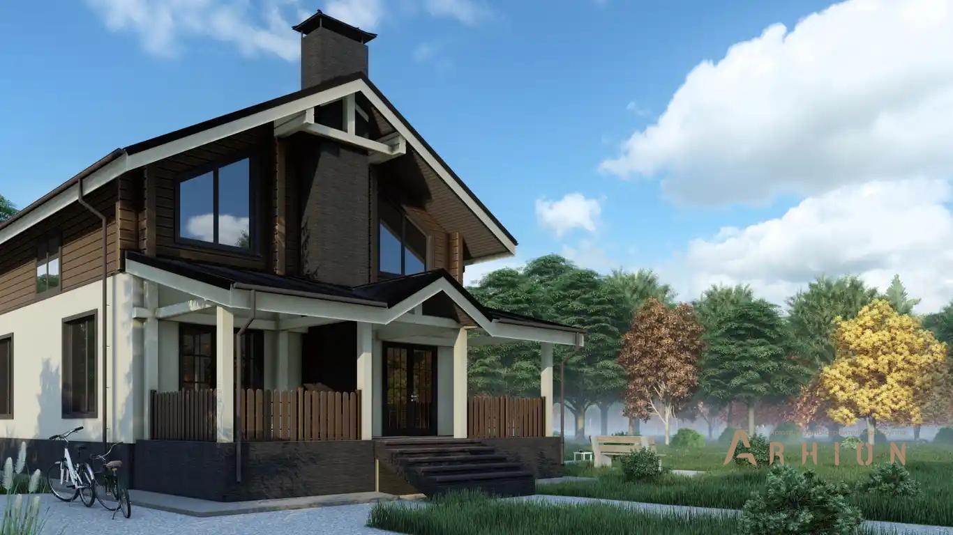 3. Проект одноэтажного дома в скандинавском стиле с двускатной кровлей, H-1135, площадью - 186 кв c мансардой, терассой