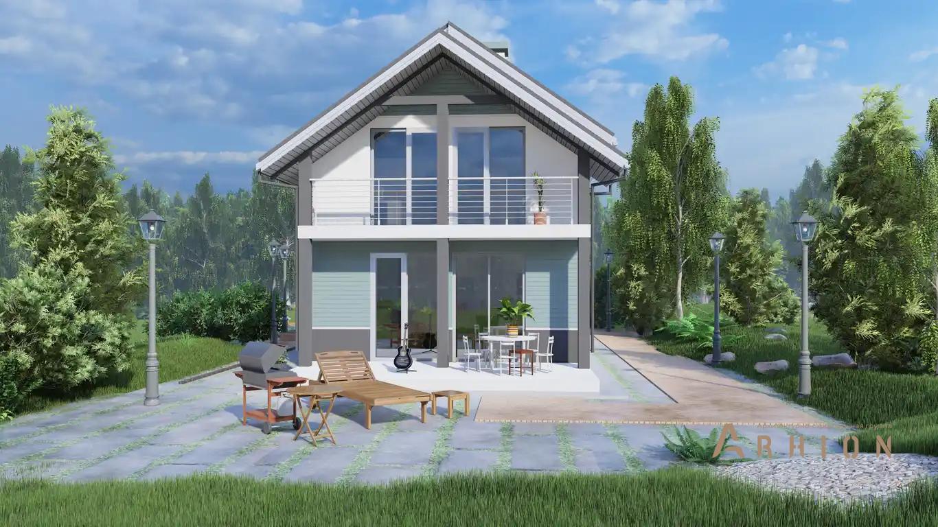 7. Проект одноэтажного дома в европейском стиле с многоскатной кровлей, H-1137, площадью - 138 кв c мансардой, терассой, балконом