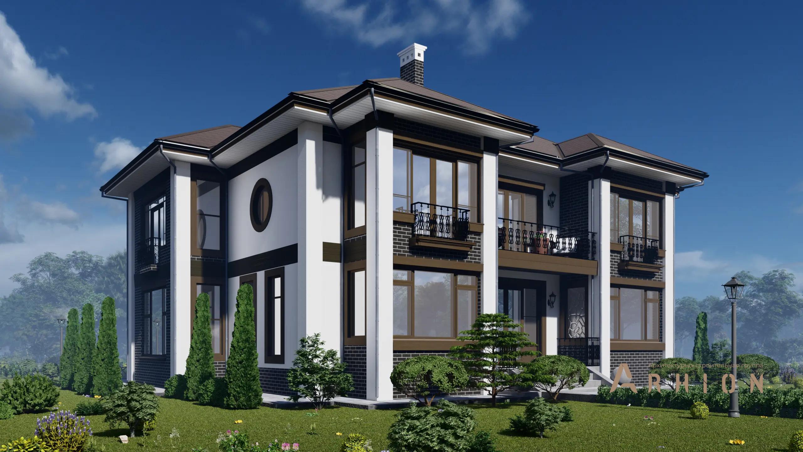 8. Проект двухэтажного дома в современном стиле с многоскатной кровлей, H-1138, площадью - 284 кв c терассой, балконом