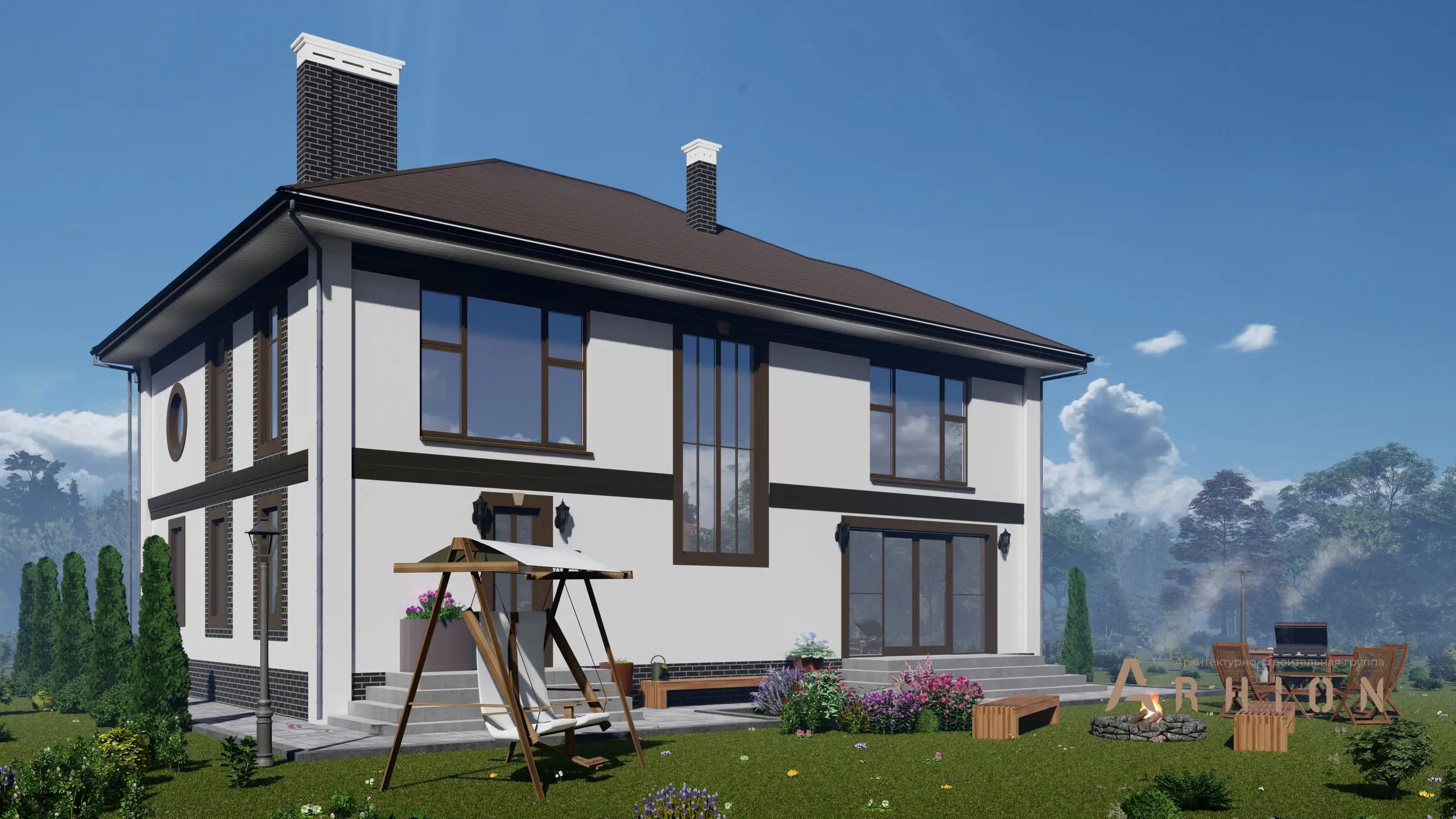 6. Проект двухэтажного дома в современном стиле с многоскатной кровлей, H-1138, площадью - 284 кв c терассой, балконом