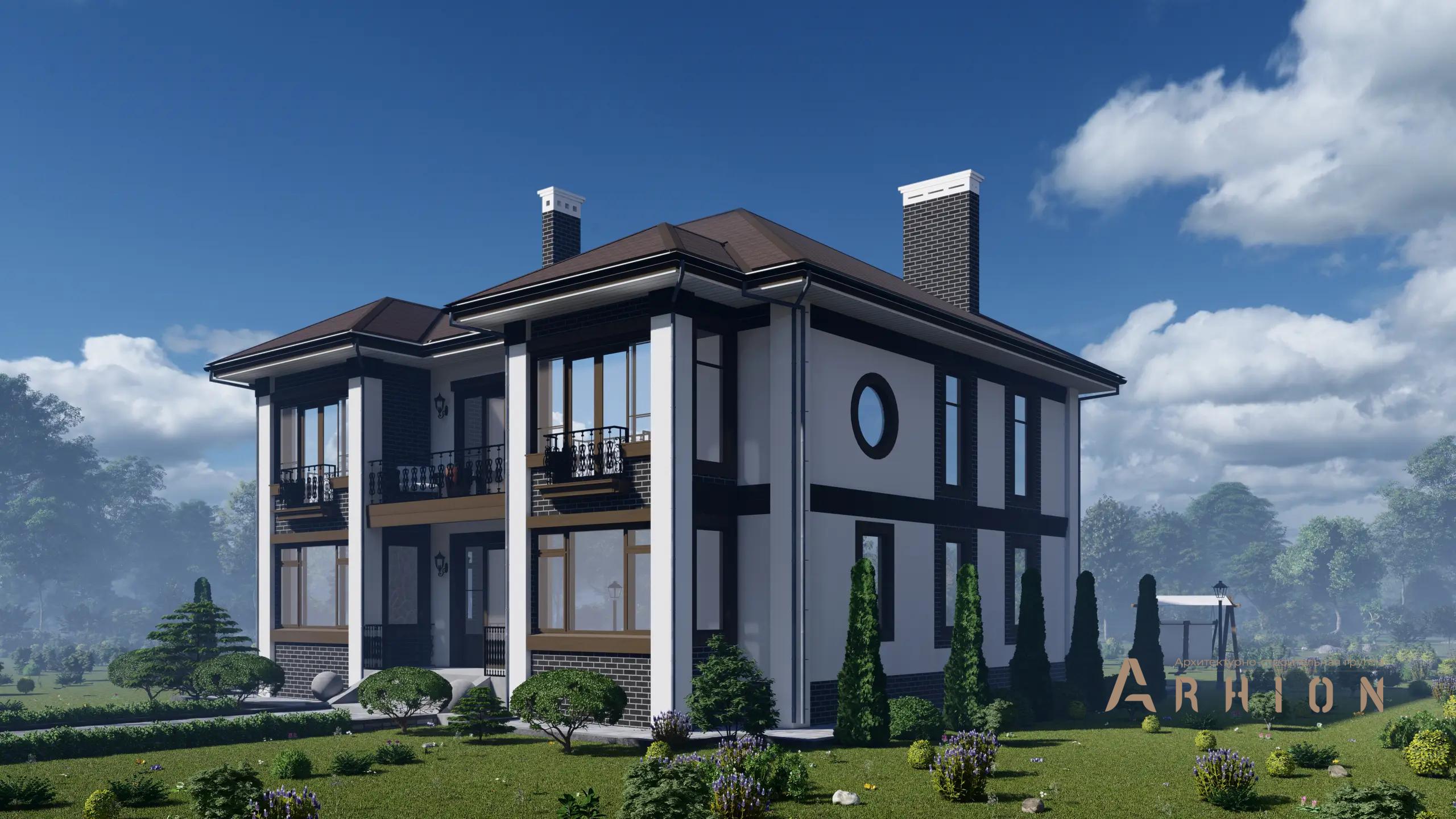 2. Проект двухэтажного дома в современном стиле с многоскатной кровлей, H-1138, площадью - 284 кв c терассой, балконом