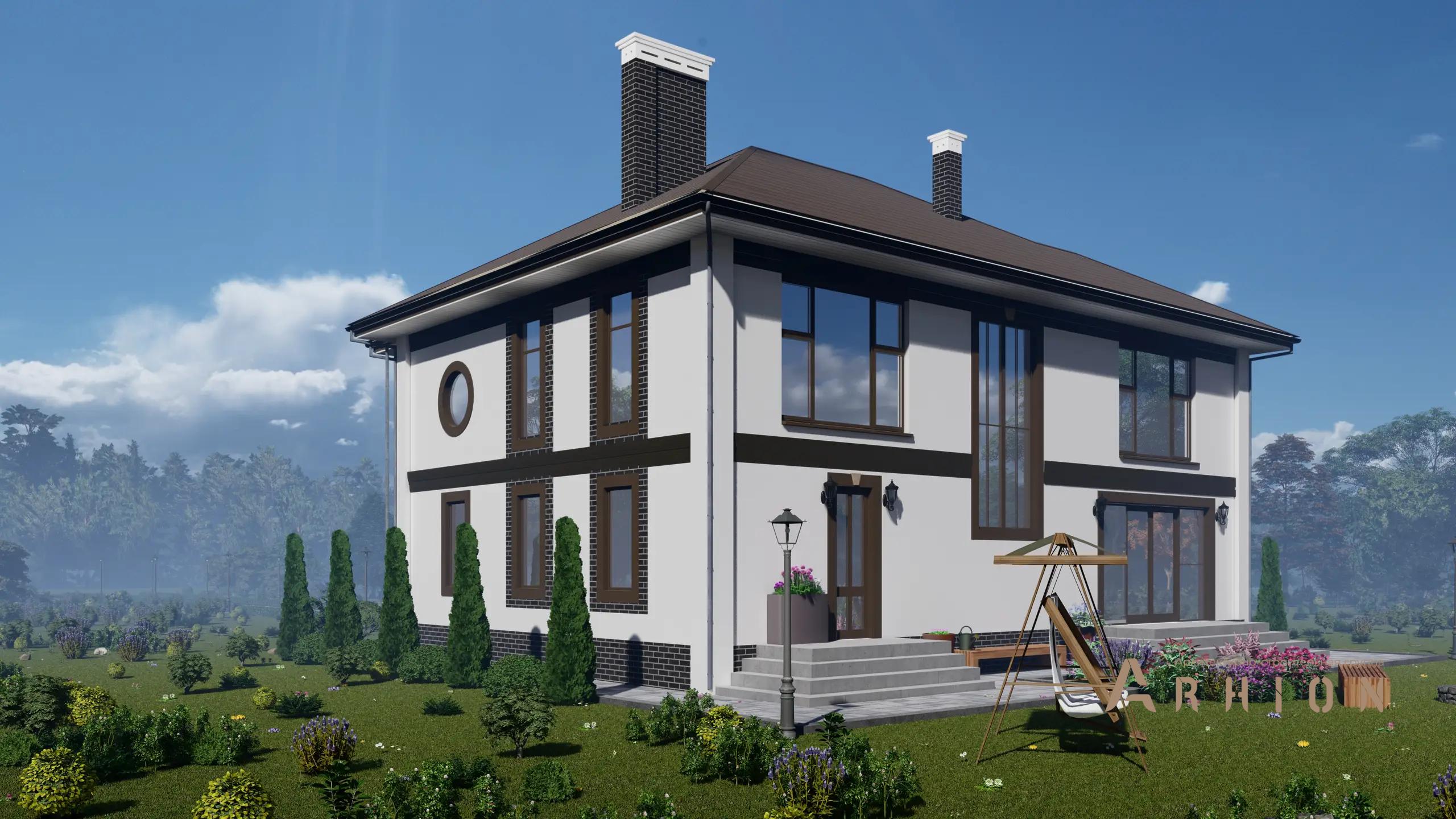 4. Проект двухэтажного дома в современном стиле с многоскатной кровлей, H-1138, площадью - 284 кв c терассой, балконом