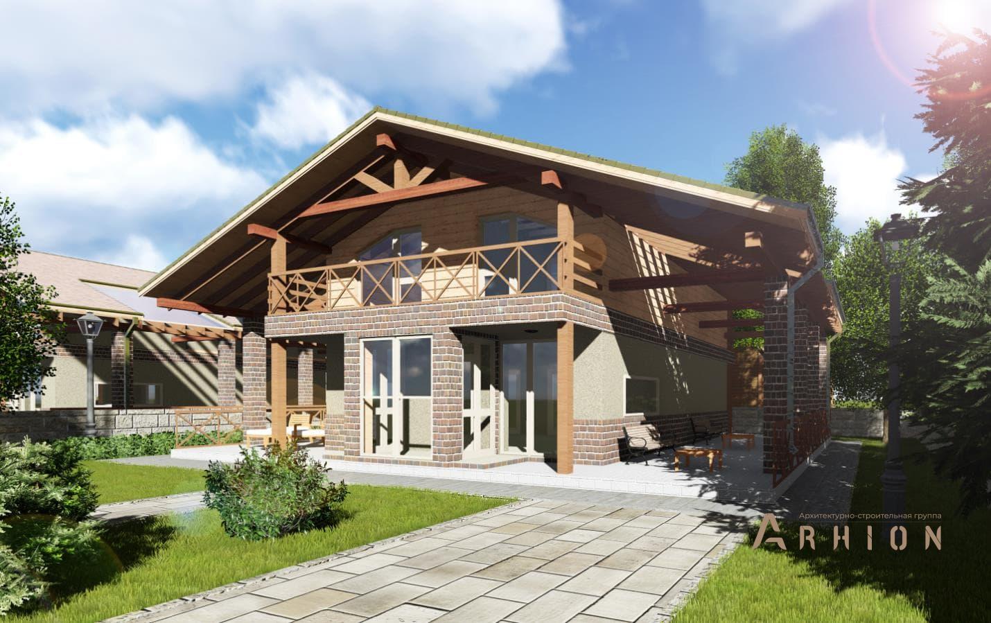 3. Проект одноэтажного дома в стиле шале с двускатной кровлей, h-1139, площадью - 140 кв c мансардой, сауной, терассой