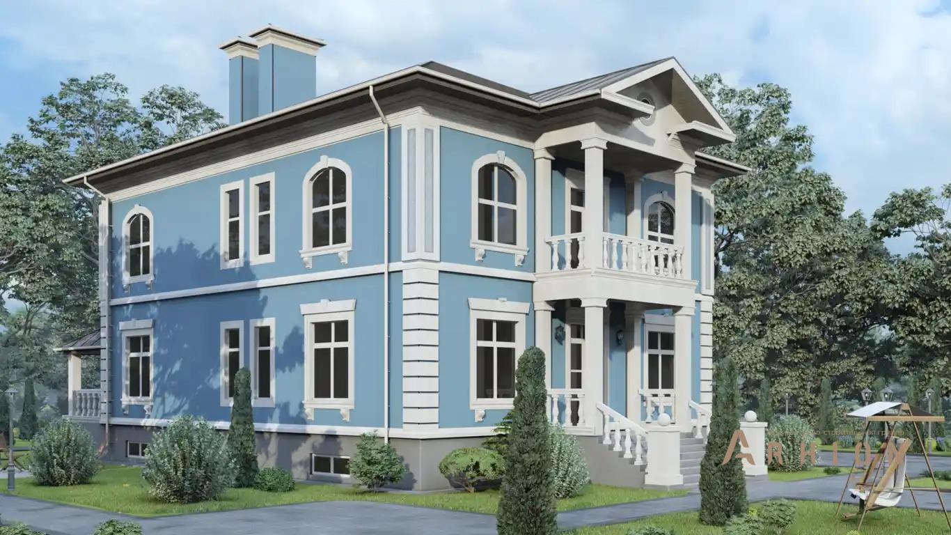 1. Проект двухэтажного дома в классическом стиле с многоскатной кровлей, H-1246, площадью - 482 кв c цокольным этажом, мансардой, терассой, балконом