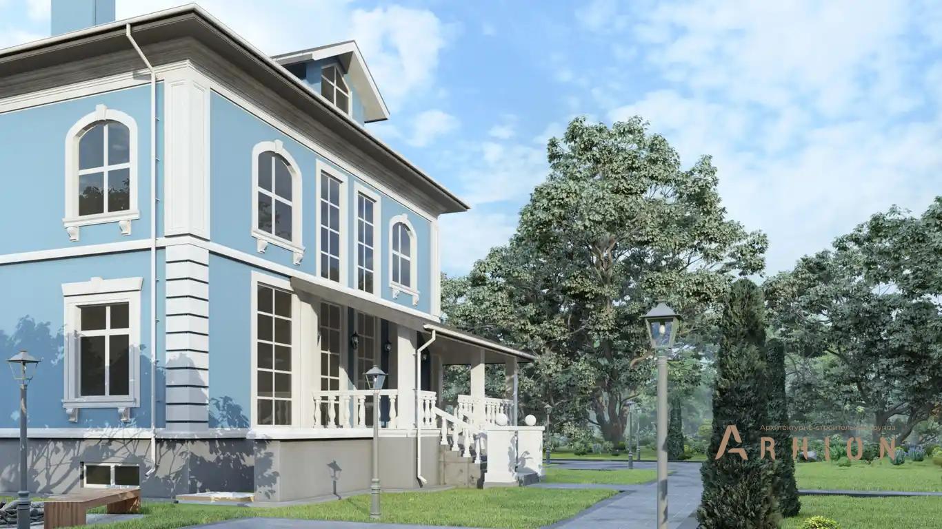 3. Проект двухэтажного дома в классическом стиле с многоскатной кровлей, H-1246, площадью - 482 кв c цокольным этажом, мансардой, терассой, балконом