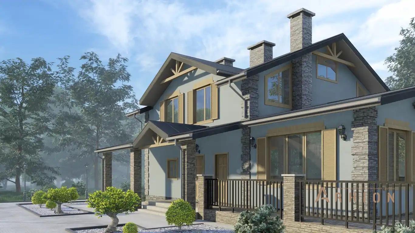 4. Проект одноэтажного дома в стиле шале с многоскатной кровлей, H-1249, площадью - 184 кв c мансардой, терассой, балконом