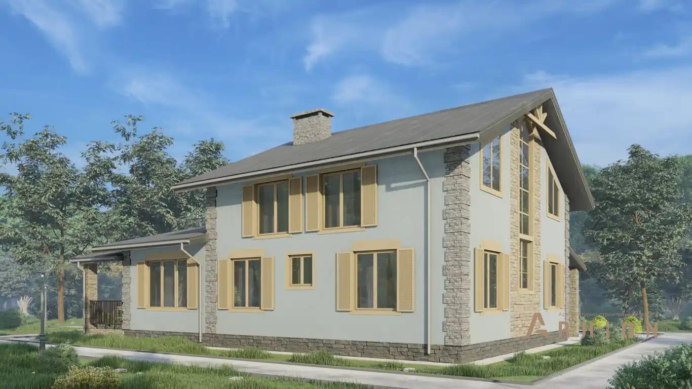 8. Проект одноэтажного дома в стиле шале с многоскатной кровлей, H-1249, площадью - 184 кв c мансардой, терассой, балконом