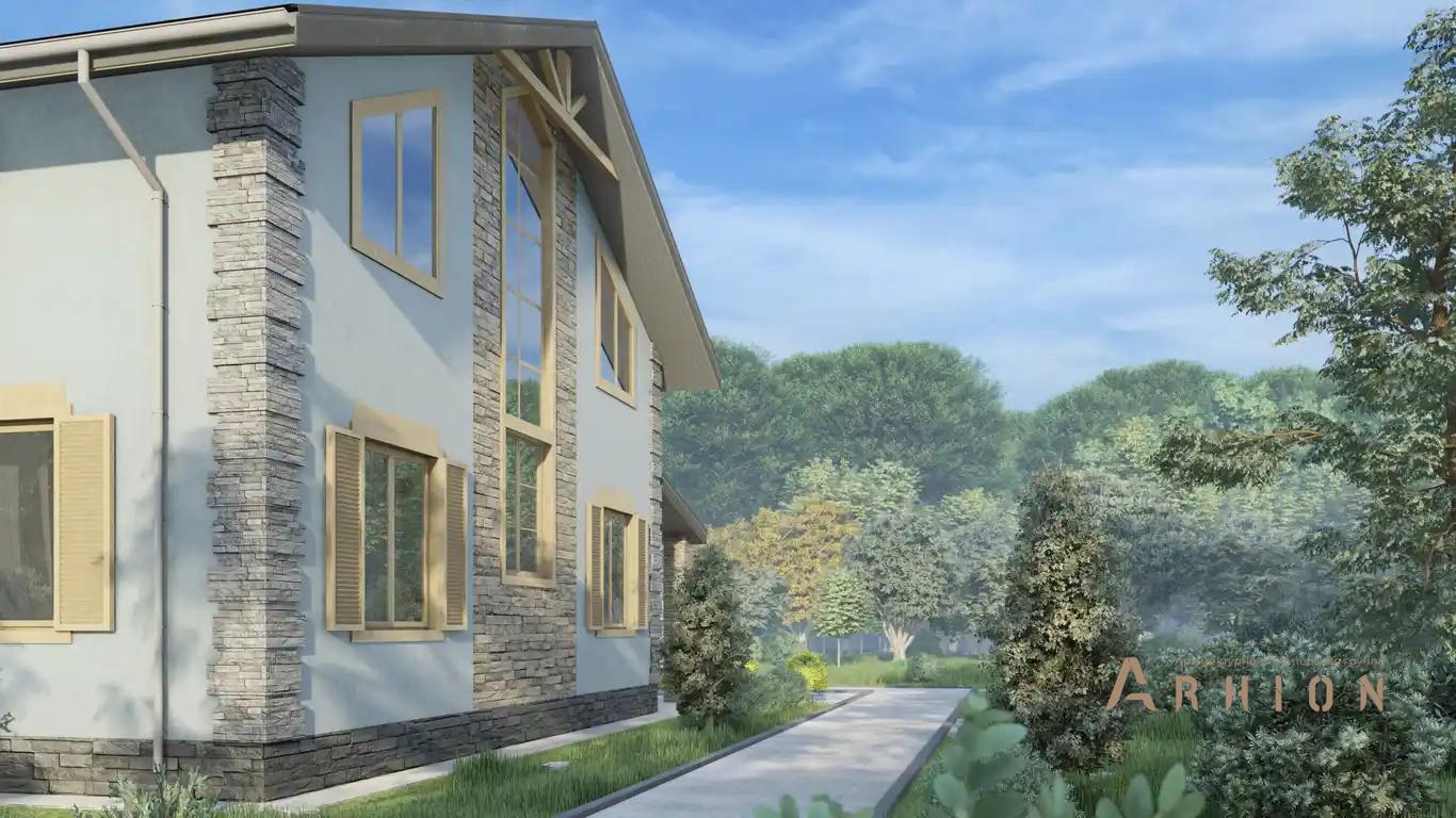 2. Проект одноэтажного дома в стиле шале с многоскатной кровлей, H-1249, площадью - 184 кв c мансардой, терассой, балконом