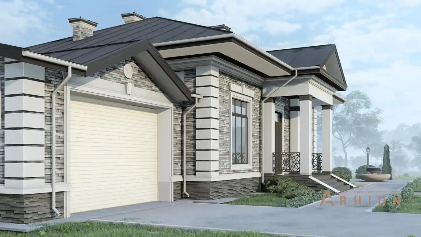 2. Проект одноэтажного дома в современном классическом стиле с многоскатной кровлей, H-1254, площадью - 223 кв c терассой, гаражом, эркером