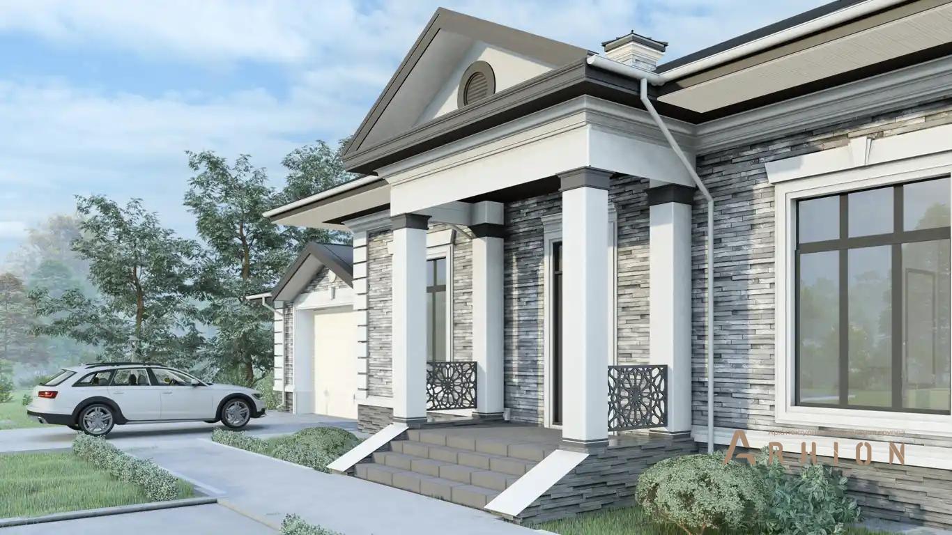 7. Проект одноэтажного дома в современном классическом стиле с многоскатной кровлей, H-1254, площадью - 223 кв c терассой, гаражом, эркером