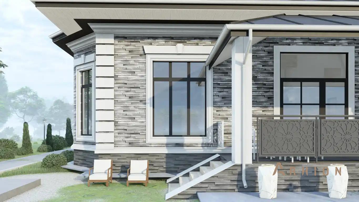 5. Проект одноэтажного дома в современном классическом стиле с многоскатной кровлей, H-1254, площадью - 223 кв c терассой, гаражом, эркером