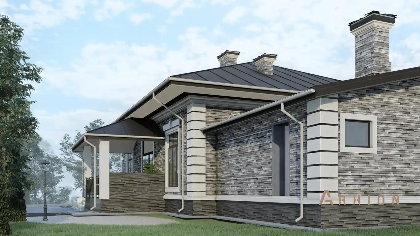 3. Проект одноэтажного дома в современном классическом стиле с многоскатной кровлей, H-1254, площадью - 223 кв c терассой, гаражом, эркером