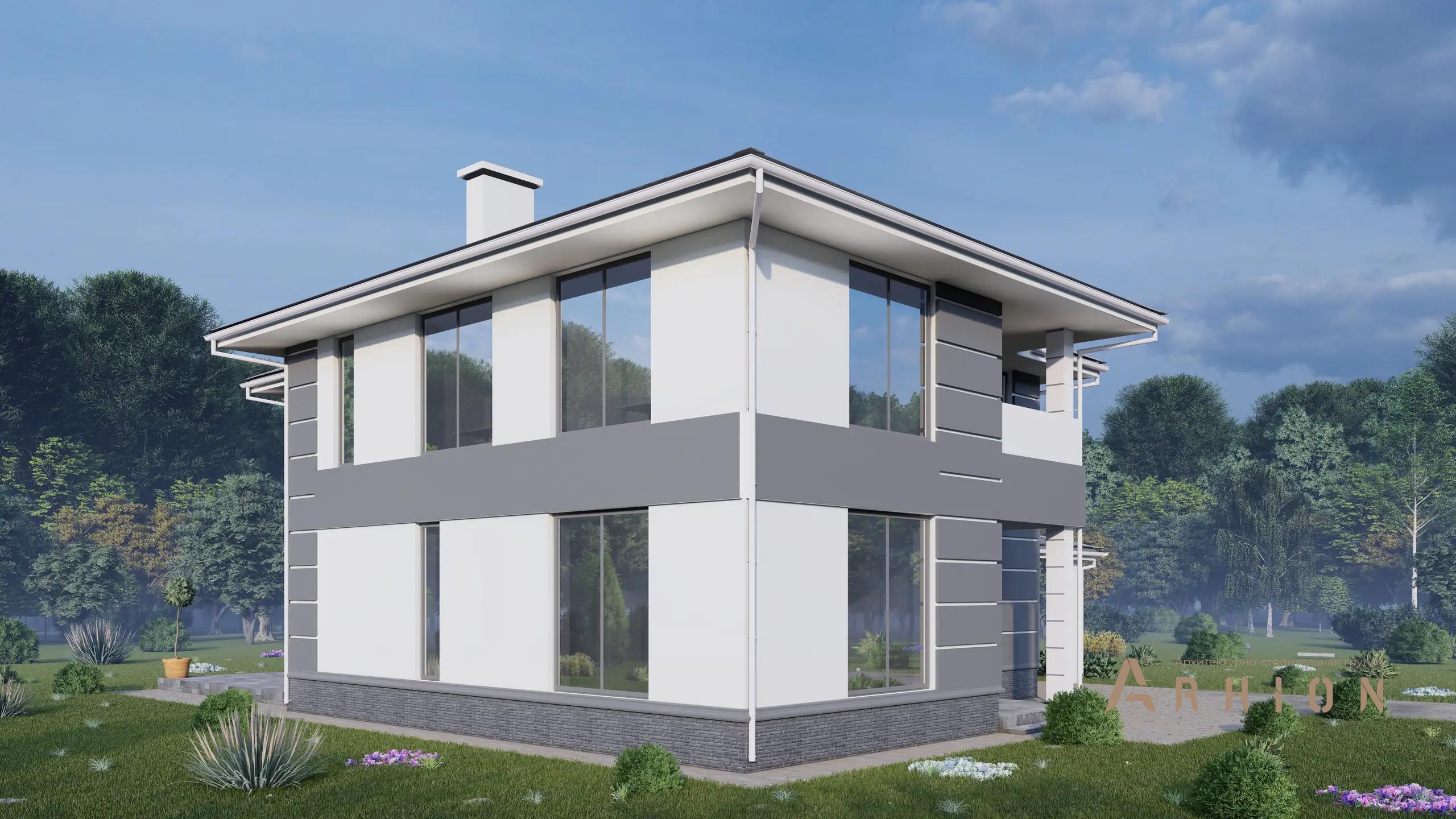 5. Проект двухэтажного дома в современном стиле с многоскатной кровлей, H-1256, площадью - 196 кв c терассой, балконом, гаражом