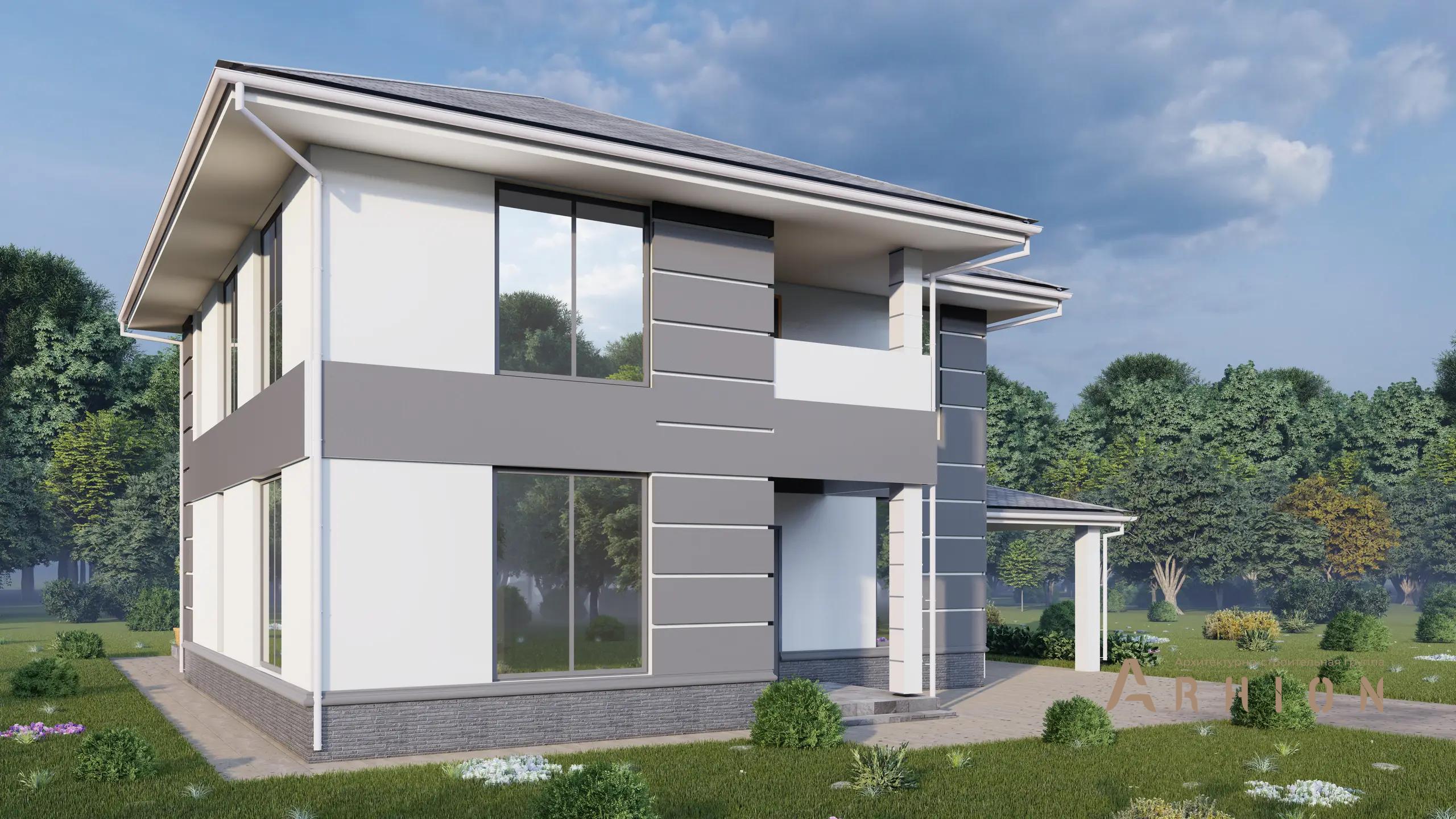 3. Проект двухэтажного дома в современном стиле с многоскатной кровлей, H-1256, площадью - 196 кв c терассой, балконом, гаражом