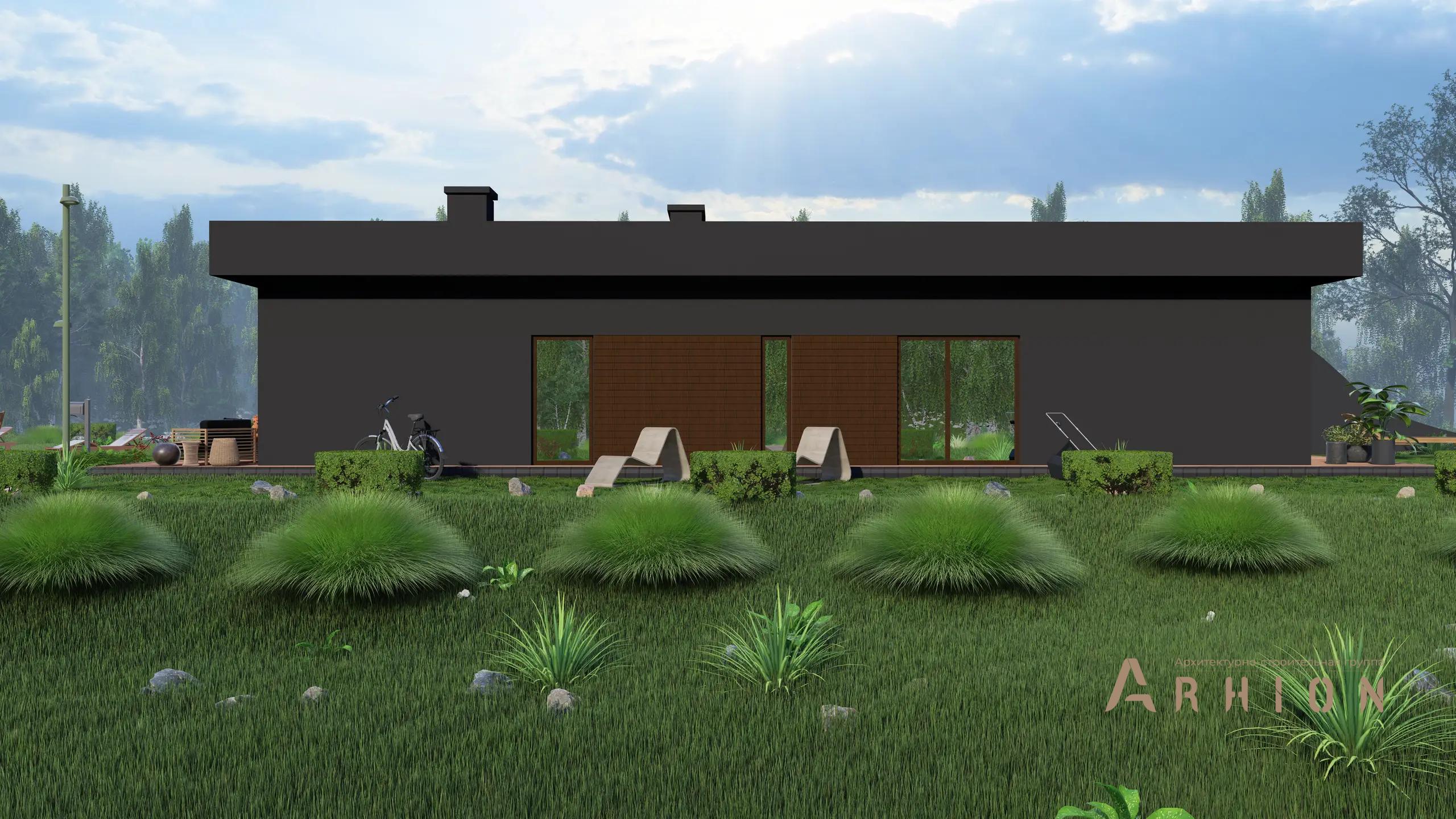 7. Проект одноэтажного дома в современном стиле с плоской кровлей , H-1257, площадью - 132 кв c терассой