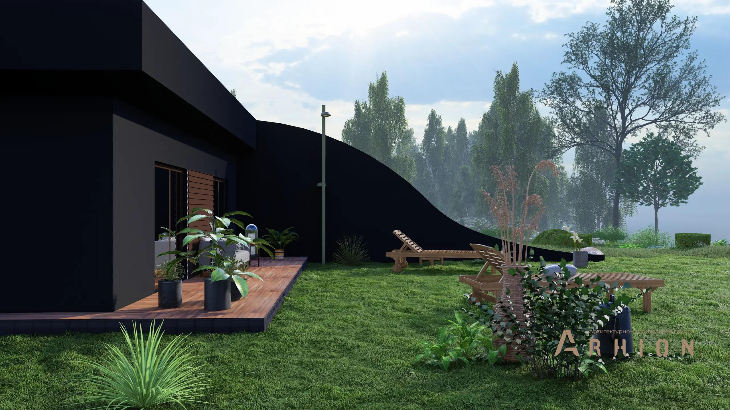 2. Проект одноэтажного дома в современном стиле с плоской кровлей , H-1257, площадью - 132 кв c терассой