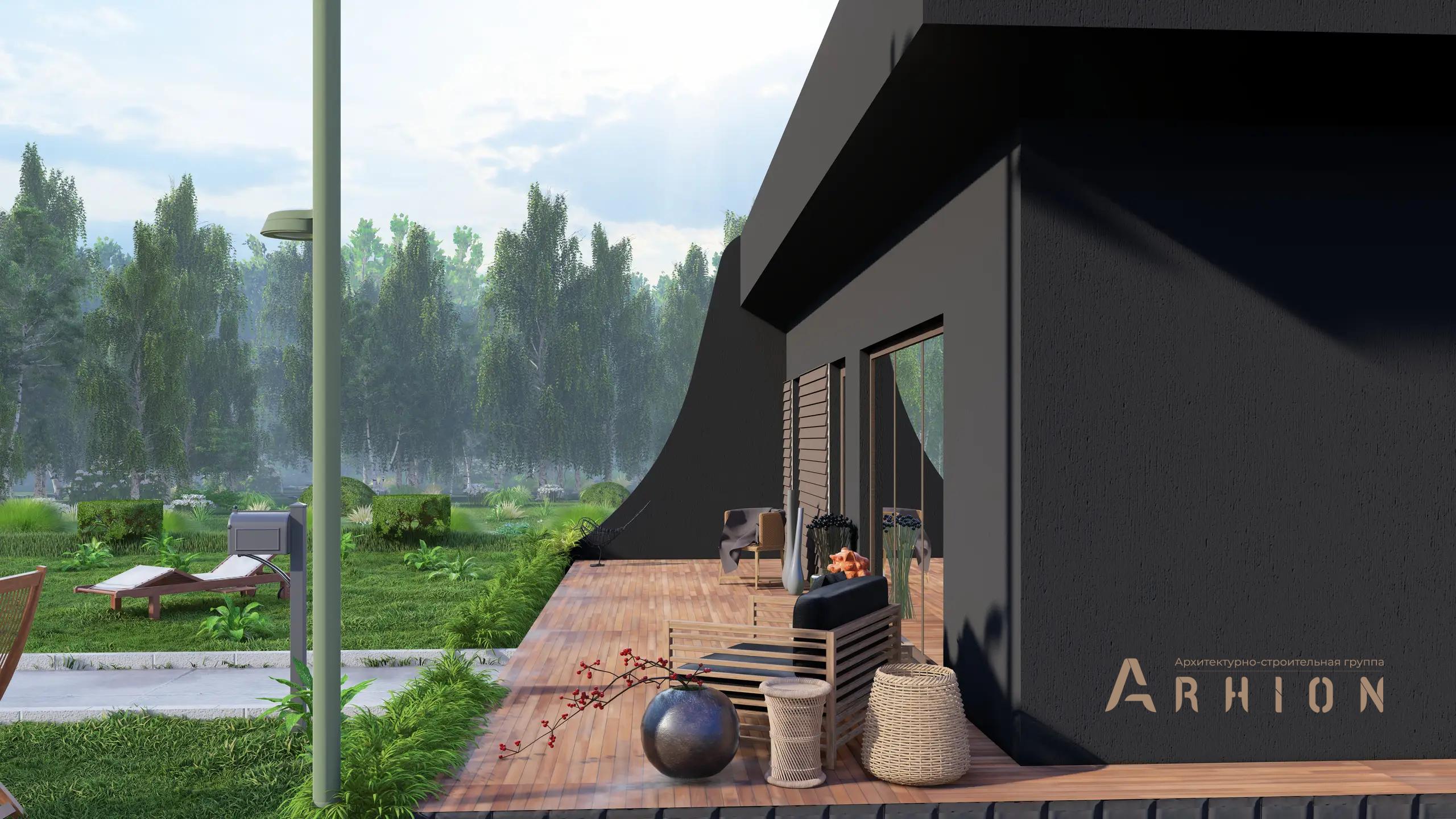 3. Проект одноэтажного дома в современном стиле с плоской кровлей , H-1257, площадью - 132 кв c терассой