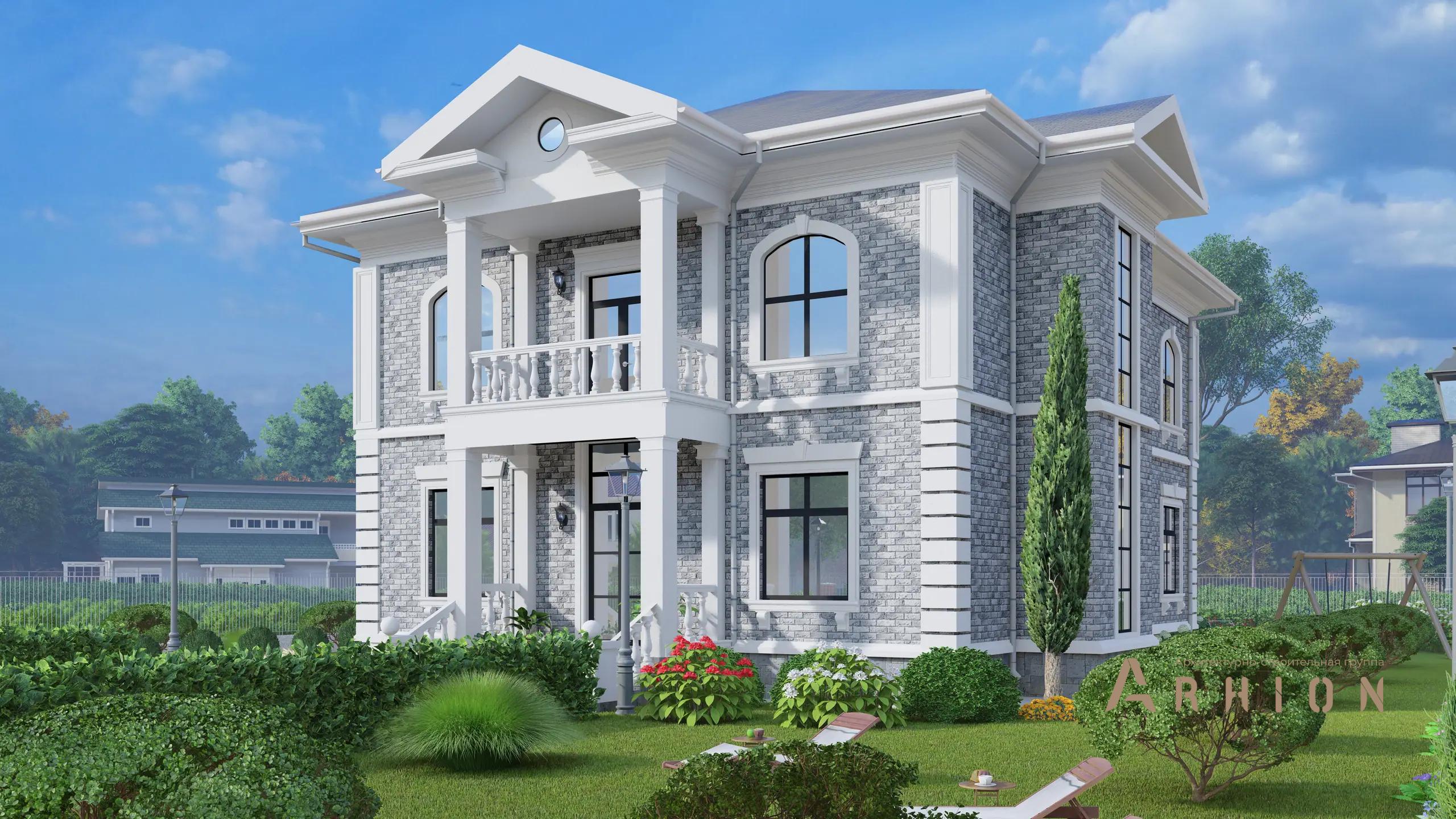 1. Проект двухэтажного дома в классическом стиле с многоскатной кровлей, H-1260, площадью - 279 кв c терассой, балконом