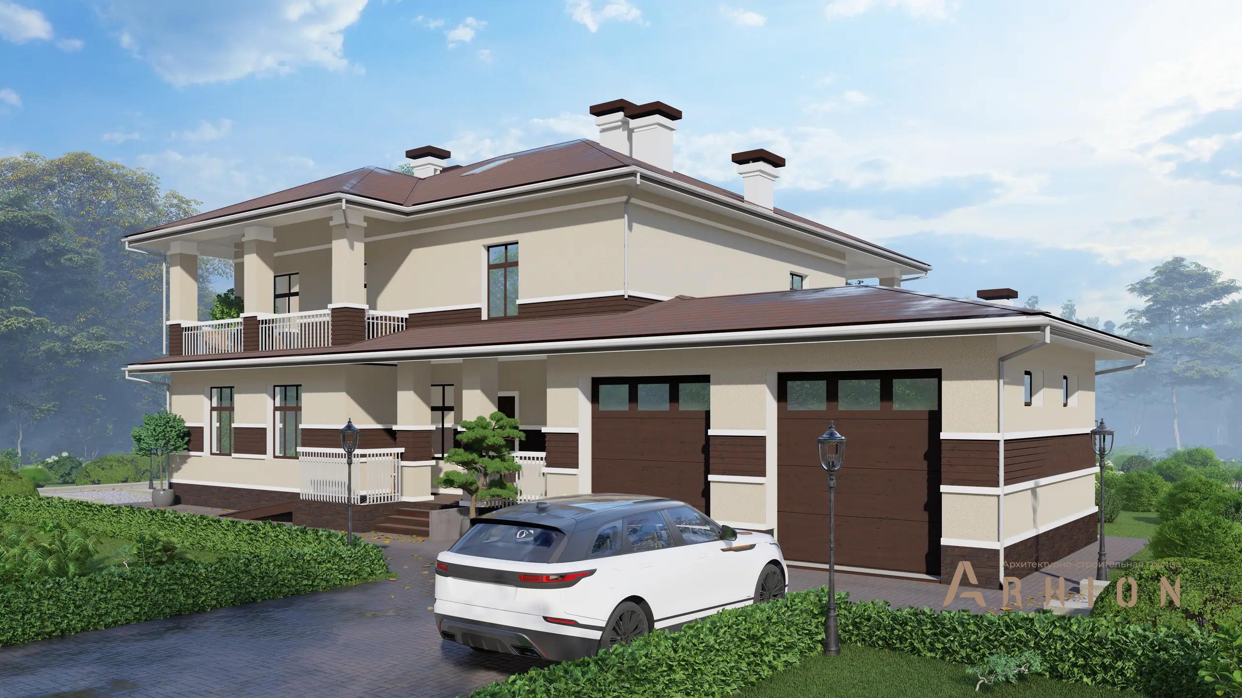 8. Проект двухэтажного дома в европейском стиле с многоскатной кровлей, H-1269, площадью - 352 кв c мансардой, терассой, балконом, гаражом