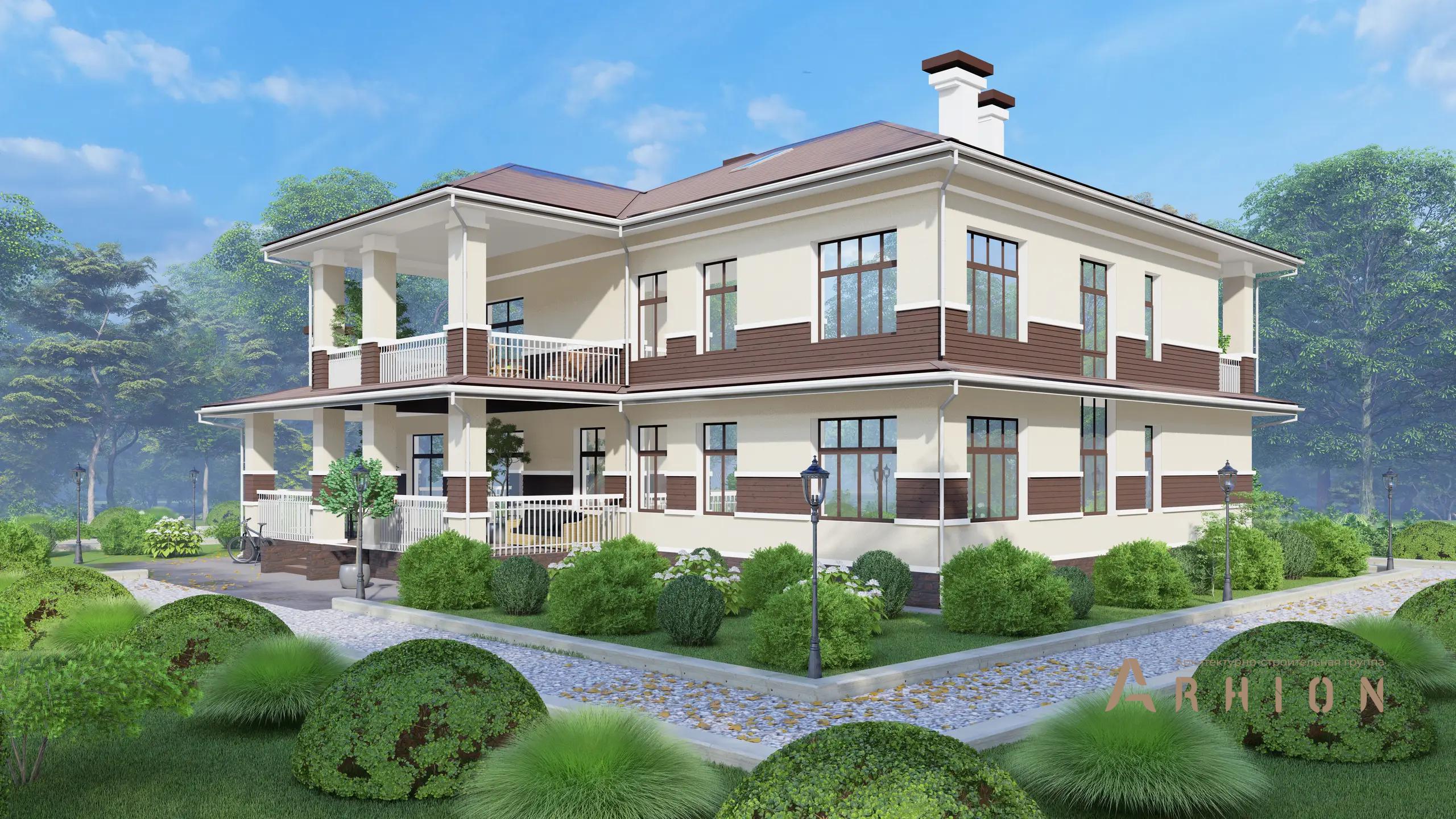 6. Проект двухэтажного дома в европейском стиле с многоскатной кровлей, H-1269, площадью - 352 кв c мансардой, терассой, балконом, гаражом