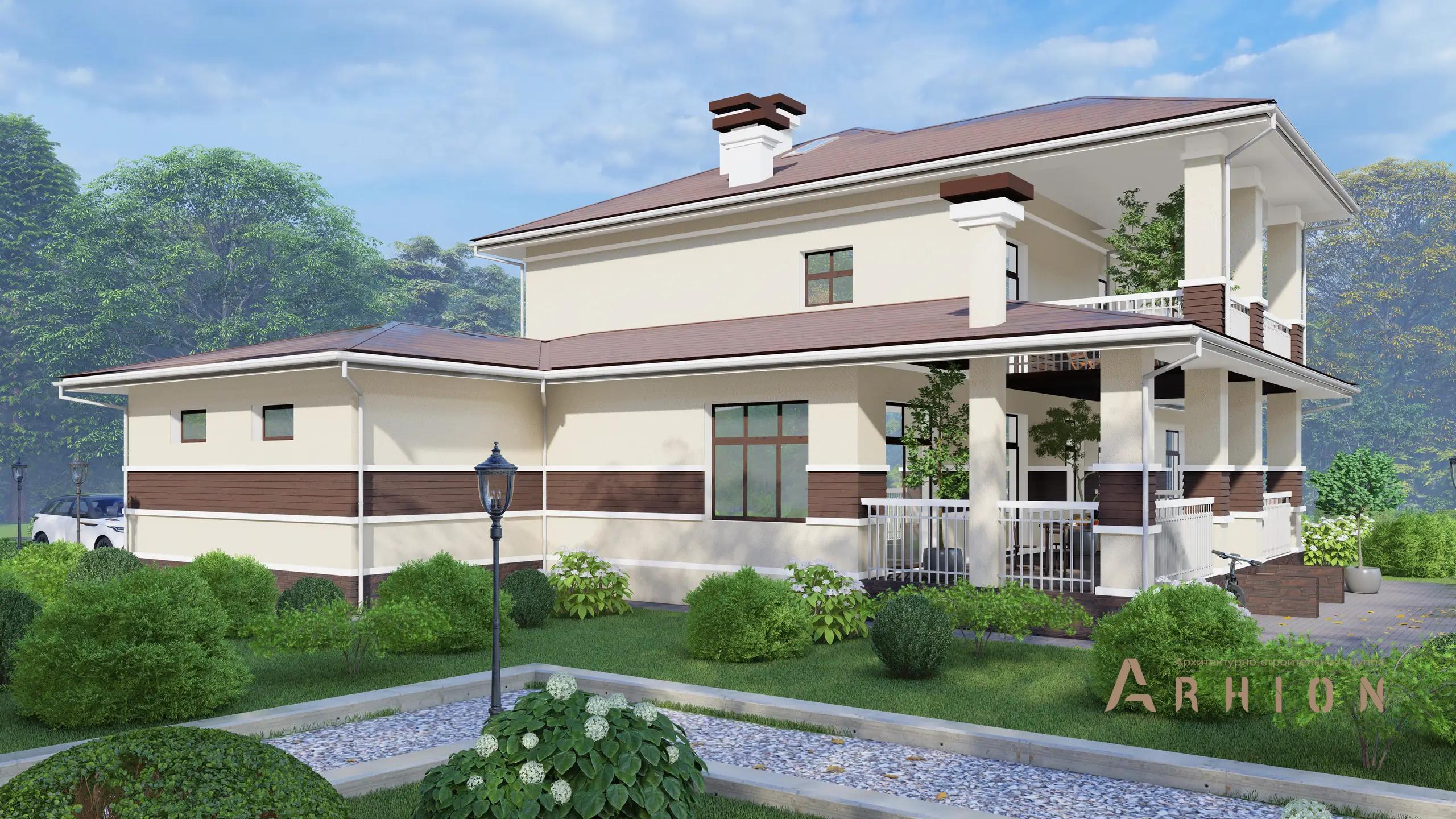 3. Проект двухэтажного дома в европейском стиле с многоскатной кровлей, H-1269, площадью - 352 кв c мансардой, терассой, балконом, гаражом