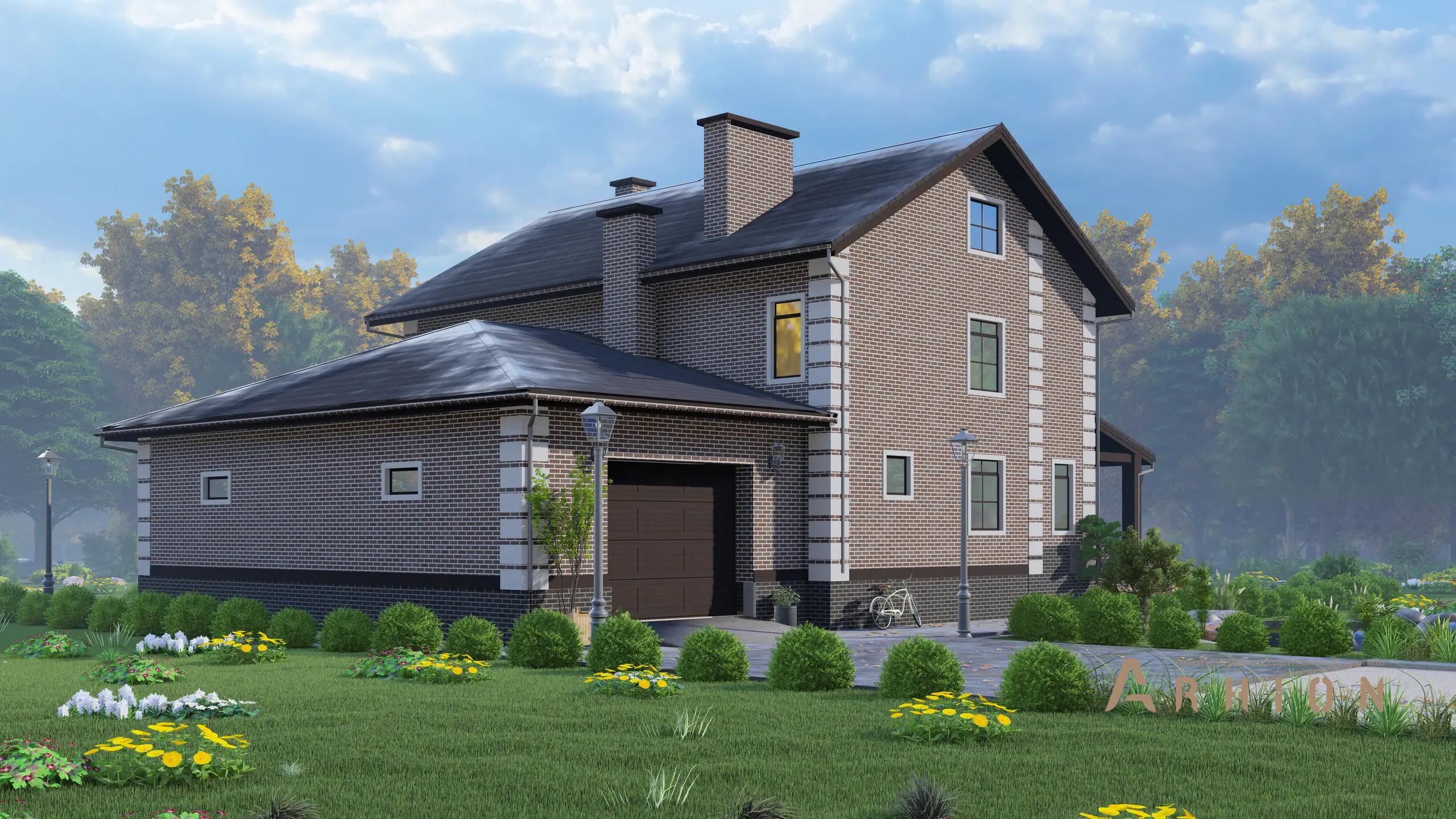 1. Проект двухэтажного дома в европейском стиле с многоскатной кровлей, H-1270, площадью - 416 кв c цокольным этажом, мансардой, балконом, гаражом