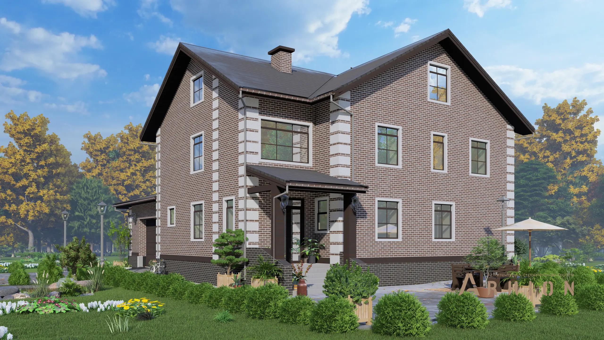 2. Проект двухэтажного дома в европейском стиле с многоскатной кровлей, H-1270, площадью - 416 кв c цокольным этажом, мансардой, балконом, гаражом