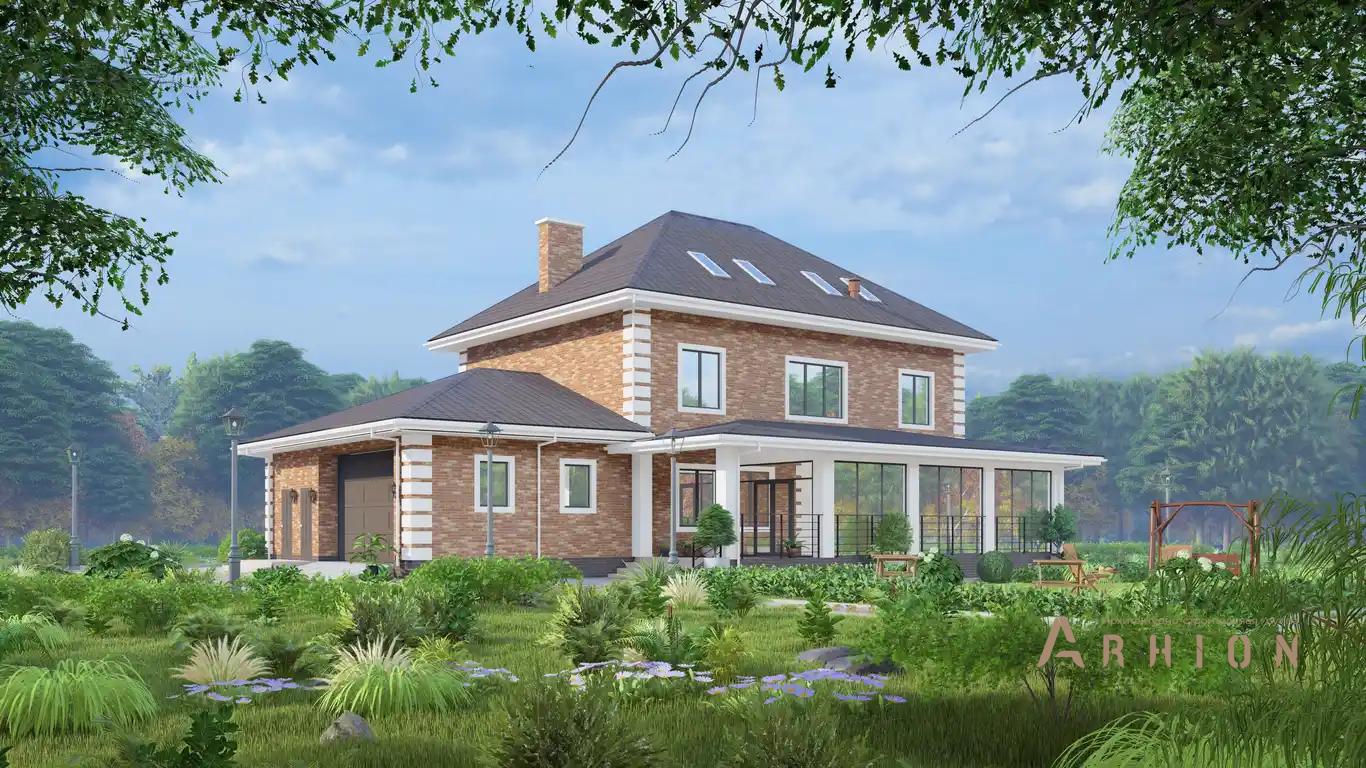 1. Проект двухэтажного дома в европейском стиле с четырехскатной, H-1271, площадью - 432 кв c мансардой, терассой, гаражом