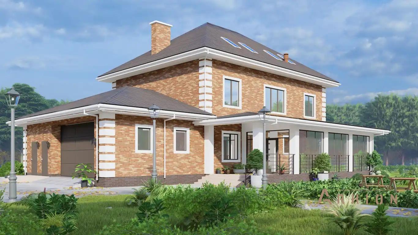 5. Проект двухэтажного дома в европейском стиле с четырехскатной, H-1271, площадью - 432 кв c мансардой, терассой, гаражом