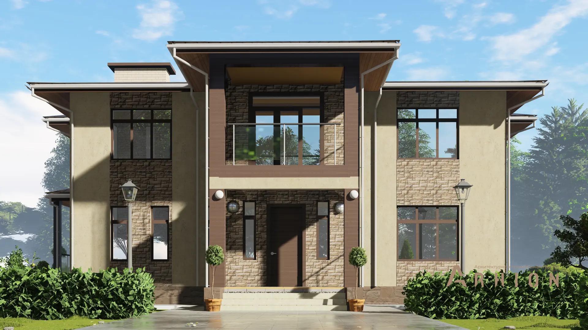 1. Проект двухэтажного дома в современном стиле с многоскатной кровлей, H-1301, площадью - 374 кв