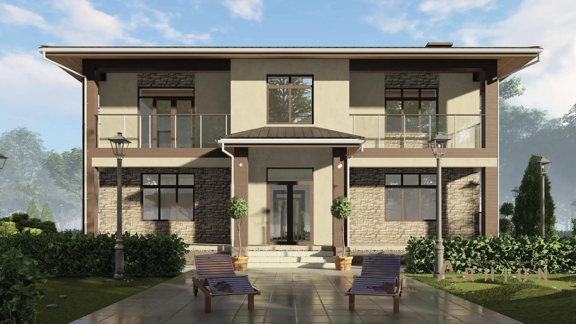 5. Проект двухэтажного дома в современном стиле с многоскатной кровлей, H-1301, площадью - 374 кв