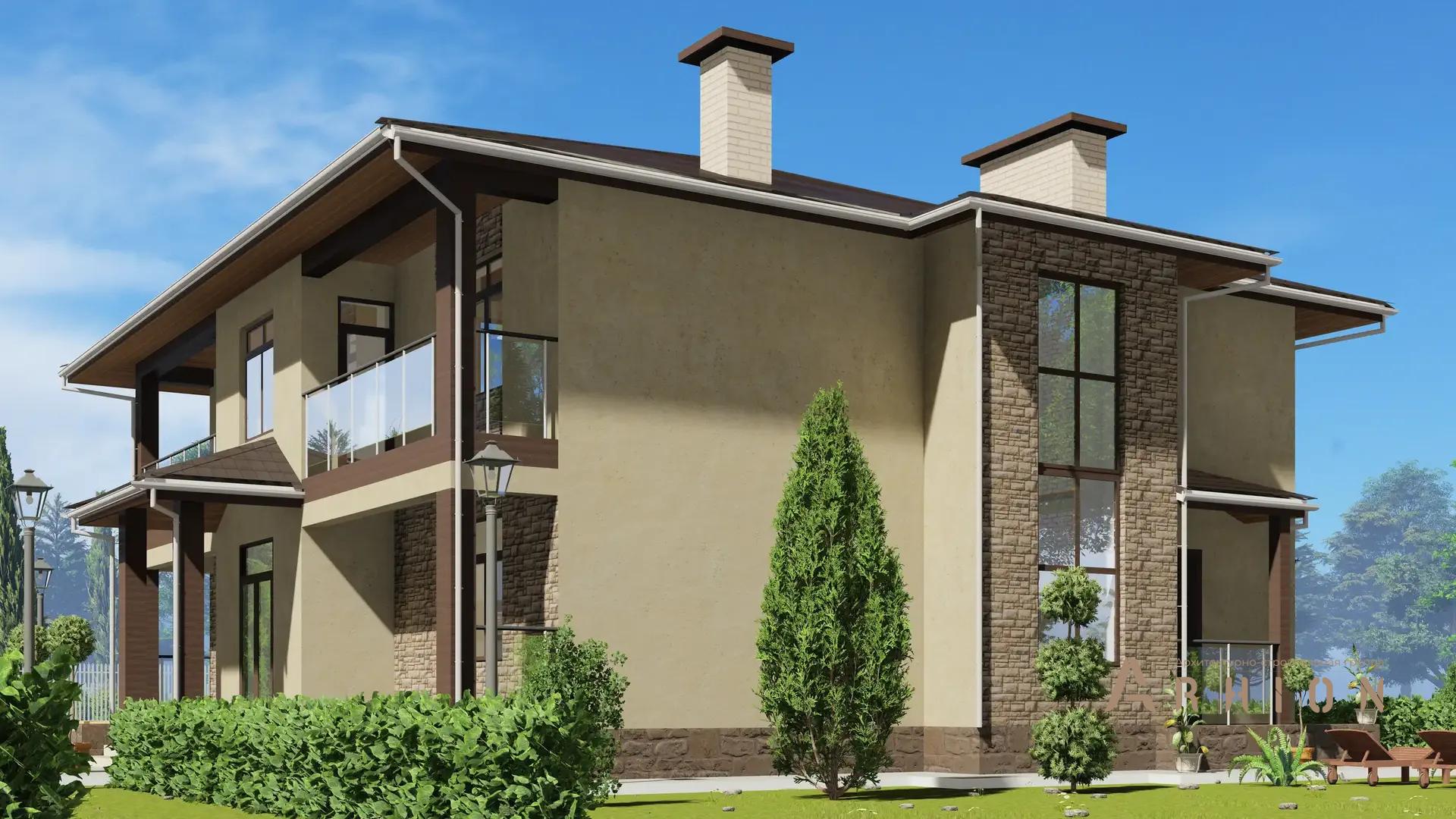 4. Проект двухэтажного дома в современном стиле с многоскатной кровлей, H-1301, площадью - 374 кв