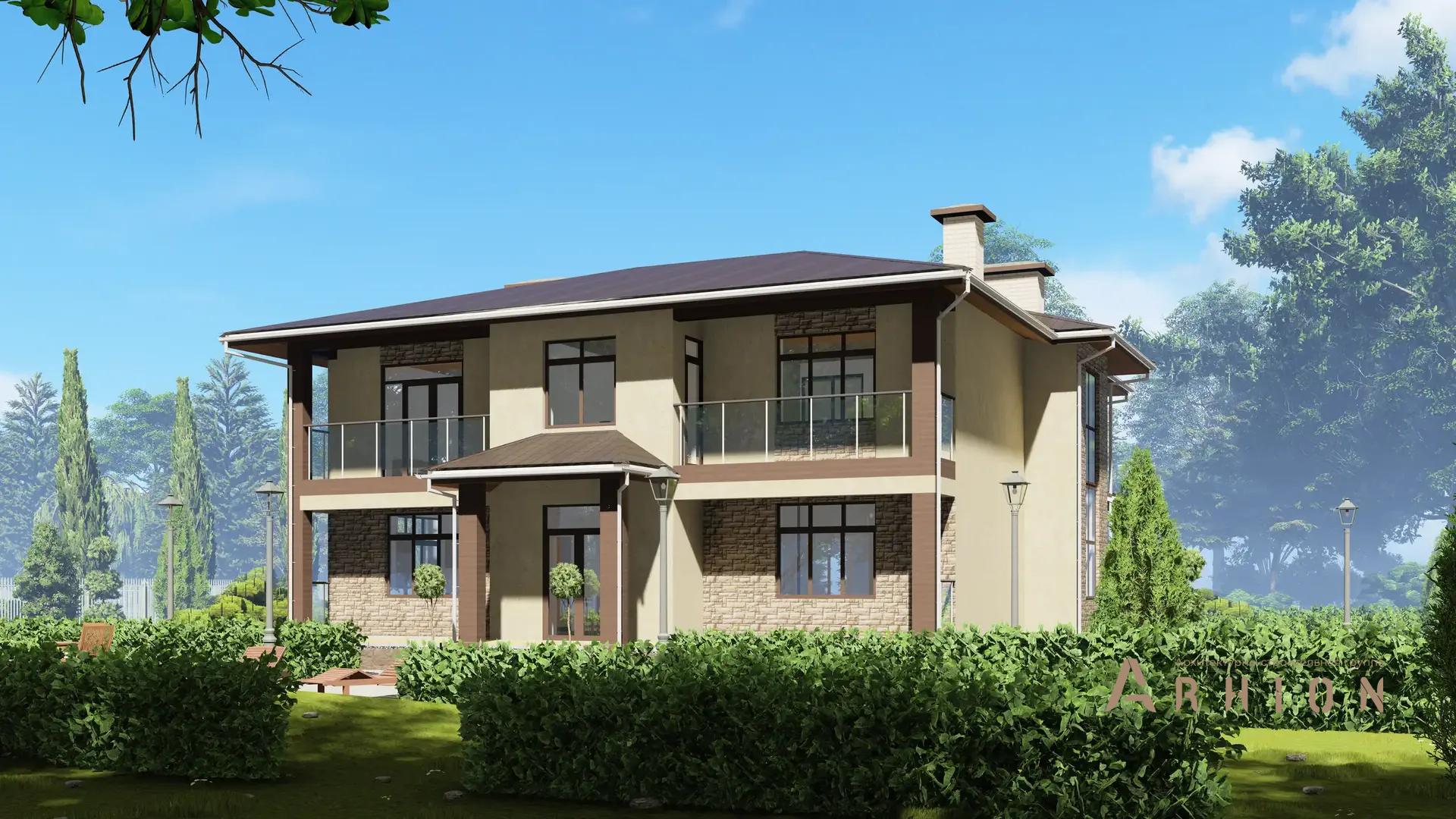 3. Проект двухэтажного дома в современном стиле с многоскатной кровлей, H-1301, площадью - 374 кв