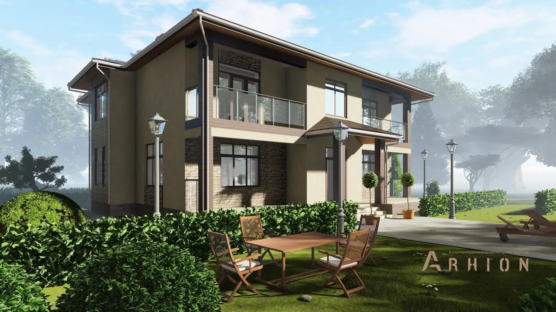 2. Проект двухэтажного дома в современном стиле с многоскатной кровлей, H-1301, площадью - 374 кв