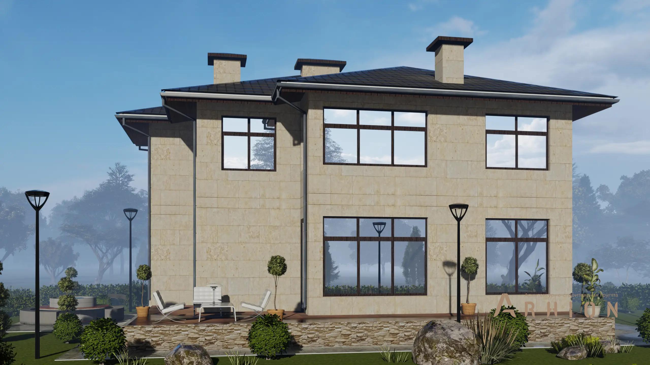 11. Проект двухэтажного дома в современном стиле с четырехскатной, H-1303, площадью - 171 кв c терассой