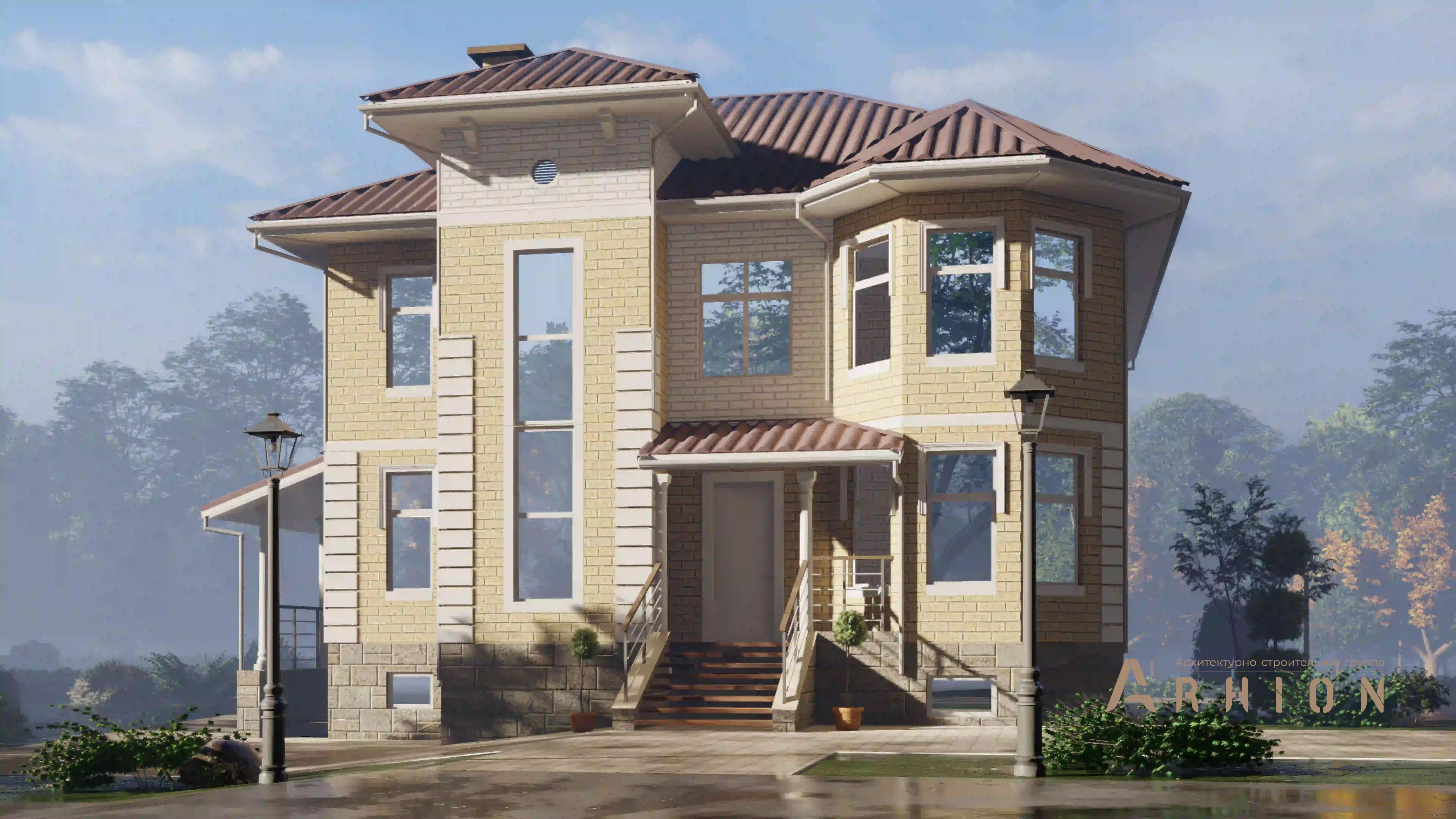 1. Проект двухэтажного дома в современном стиле с многоскатной кровлей, H-1304, площадью - 396 кв c цокольным этажом