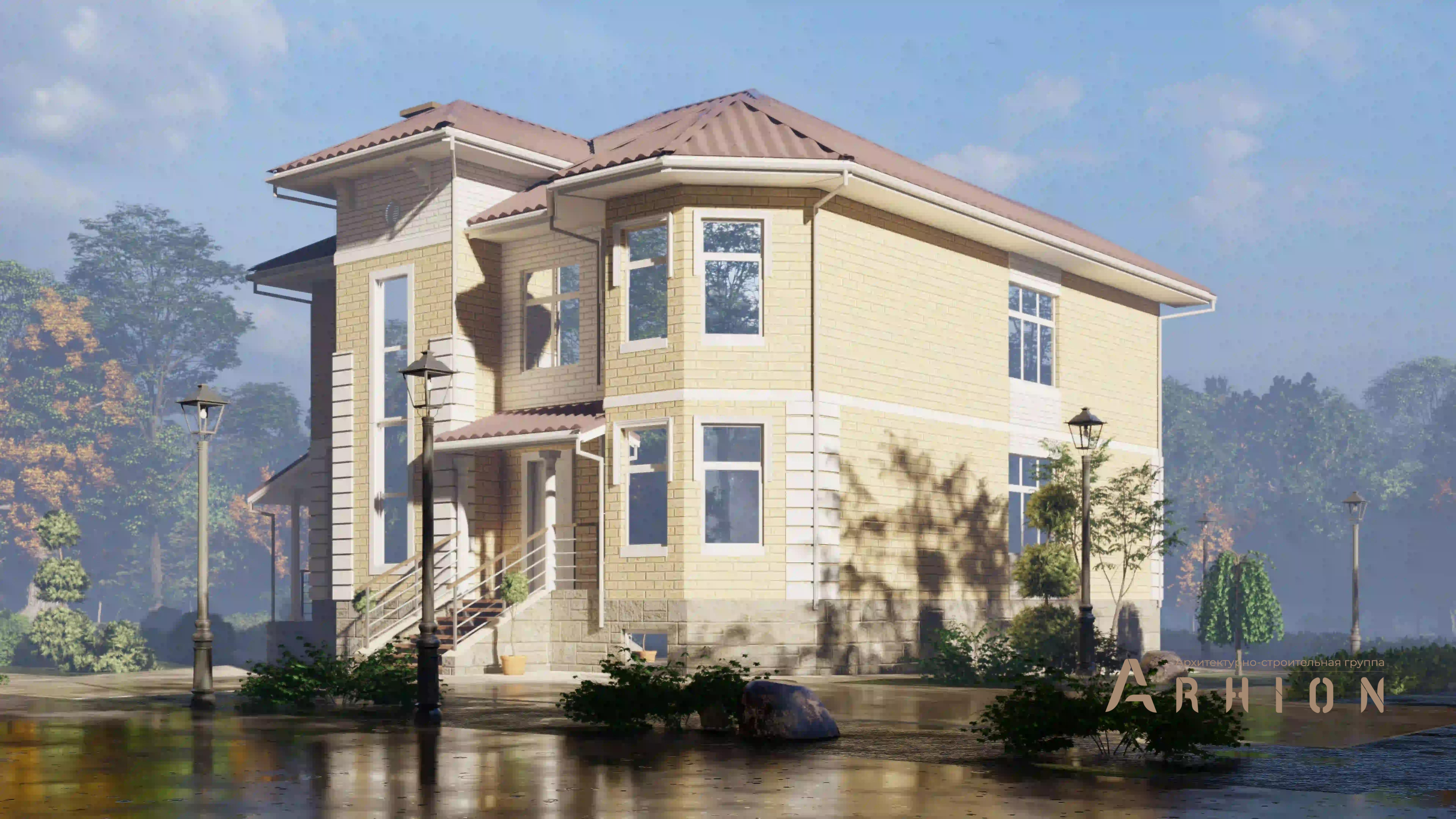 5. Проект двухэтажного дома в современном стиле с многоскатной кровлей, H-1304, площадью - 396 кв c цокольным этажом