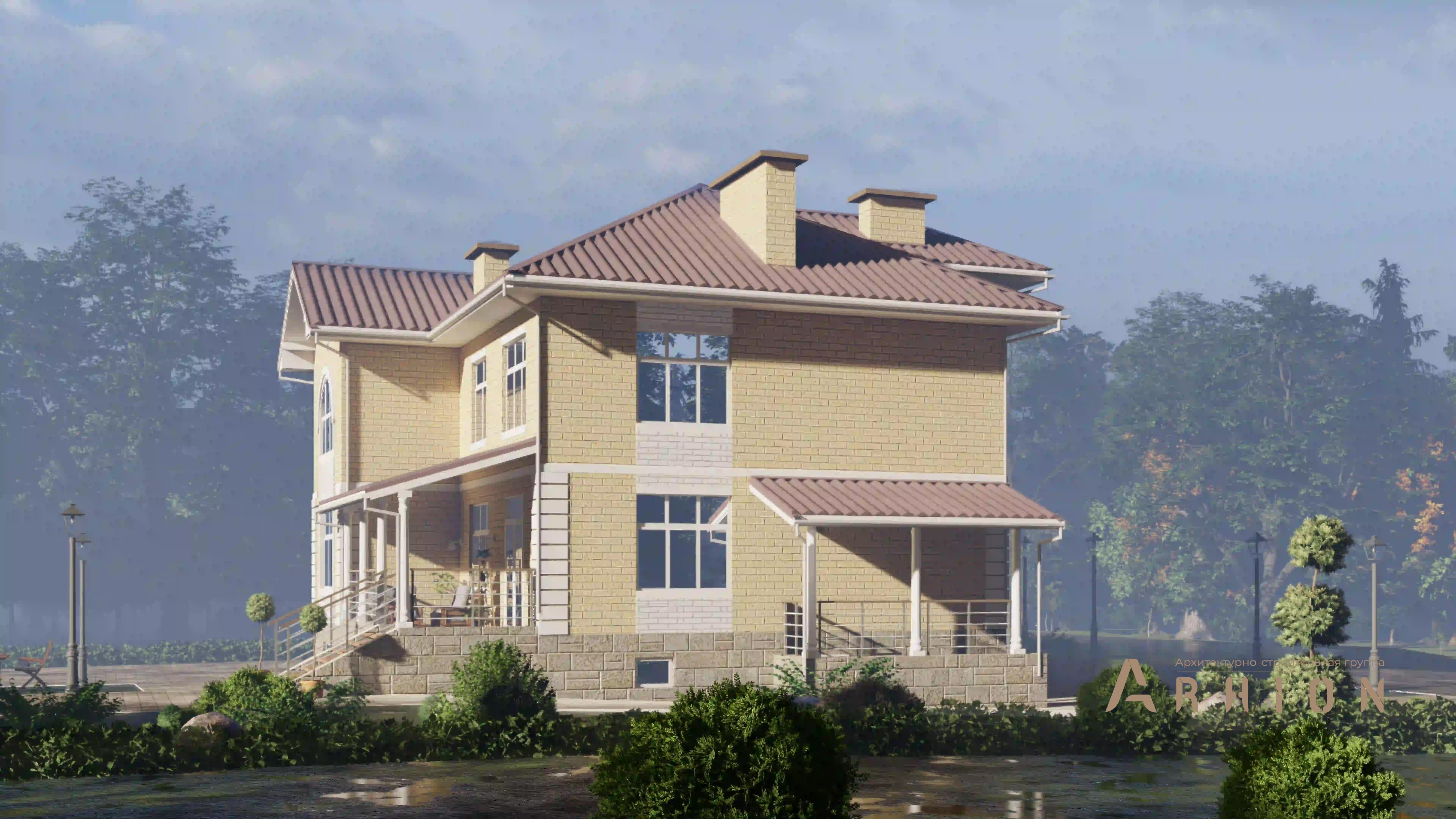 4. Проект двухэтажного дома в современном стиле с многоскатной кровлей, H-1304, площадью - 396 кв c цокольным этажом