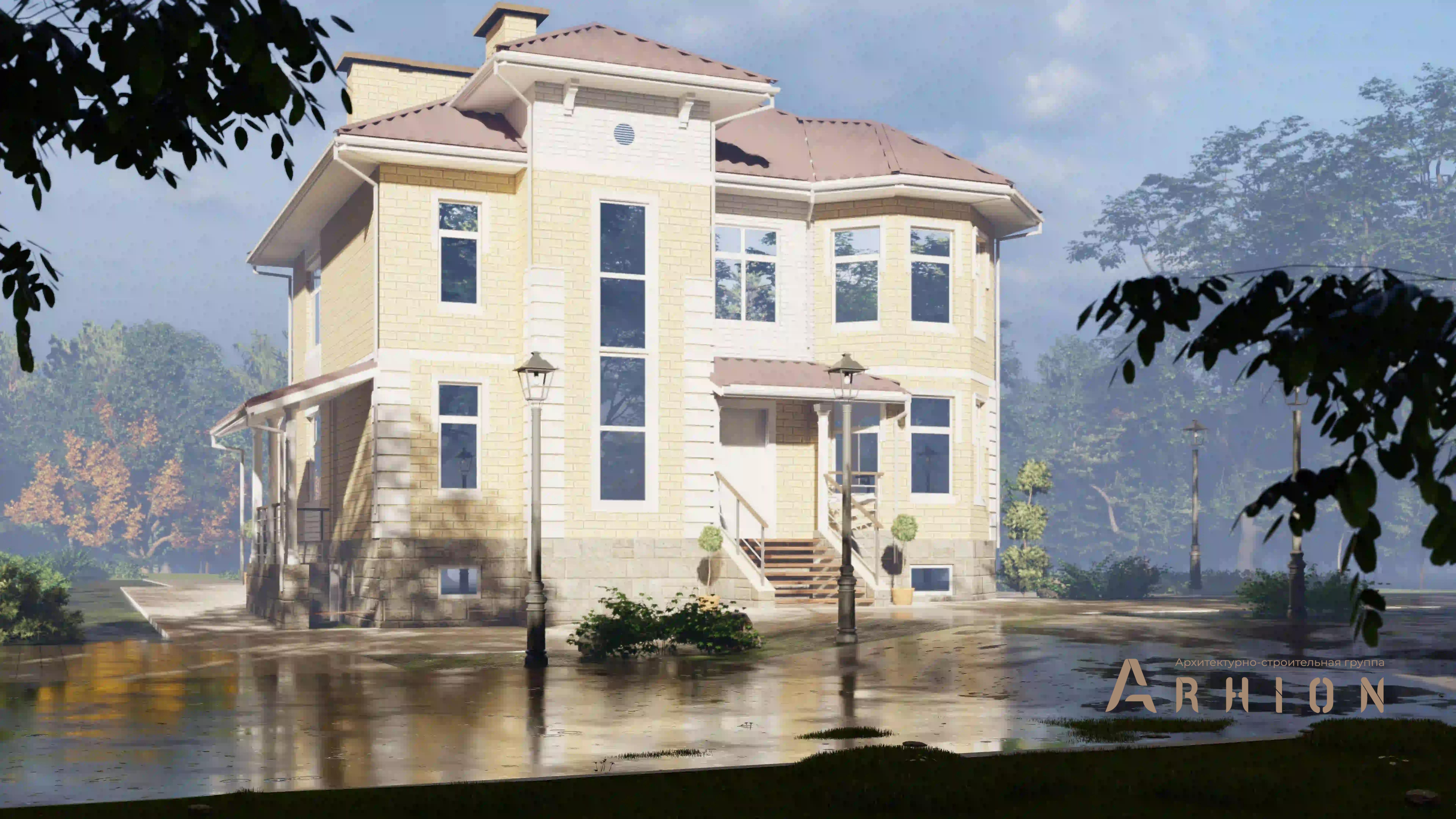 3. Проект двухэтажного дома в современном стиле с многоскатной кровлей, H-1304, площадью - 396 кв c цокольным этажом