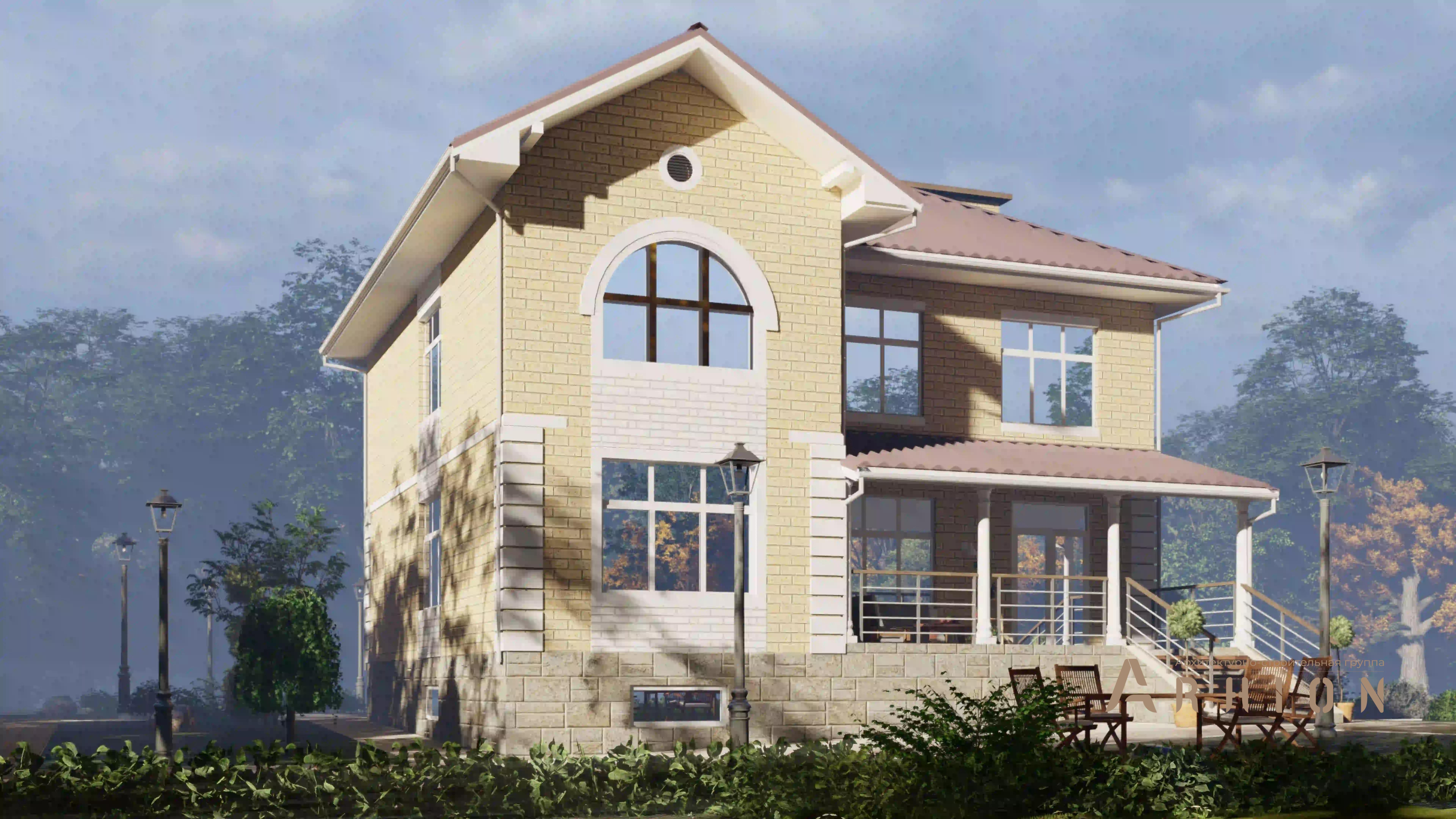 2. Проект двухэтажного дома в современном стиле с многоскатной кровлей, H-1304, площадью - 396 кв c цокольным этажом