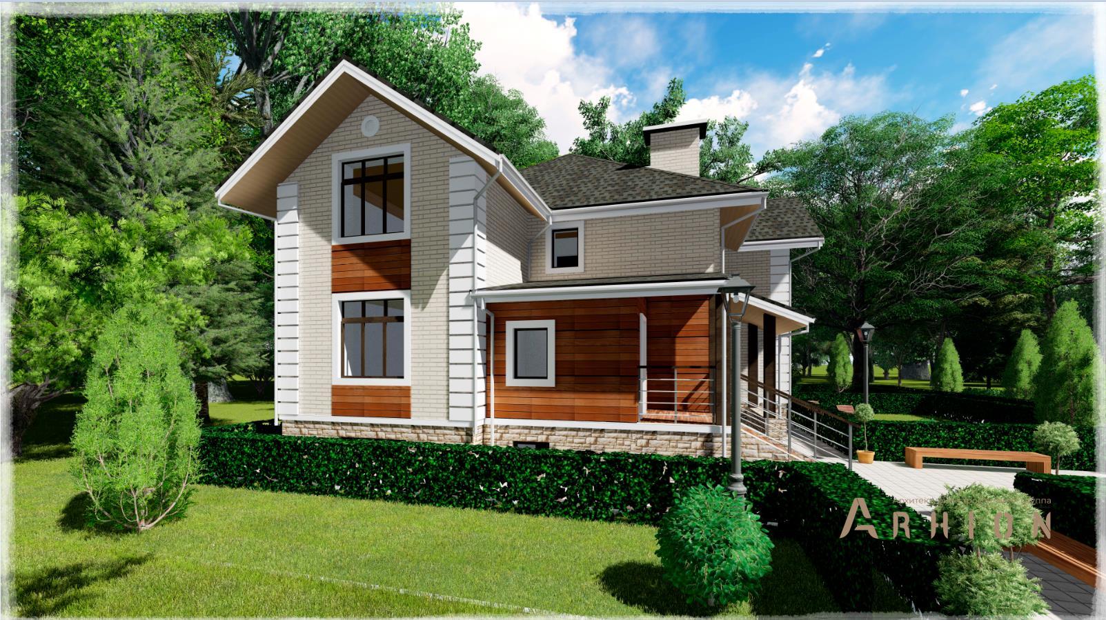 2. Проект двухэтажного дома в английском стиле с многоскатной кровлей, h-1305-2, площадью - 202 кв c терассой