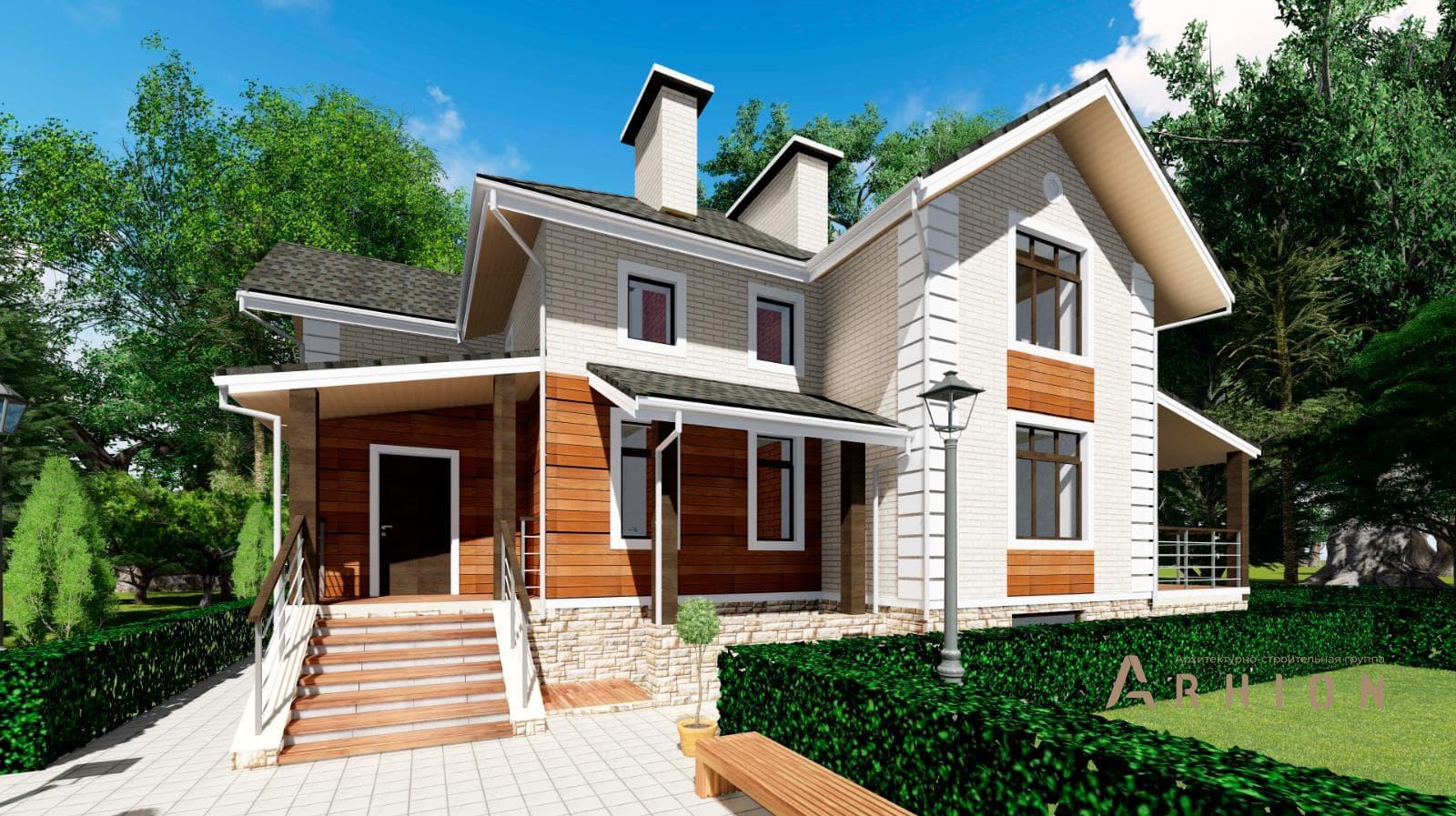 3. Проект двухэтажного дома в английском стиле с многоскатной кровлей, h-1305-2, площадью - 202 кв c терассой