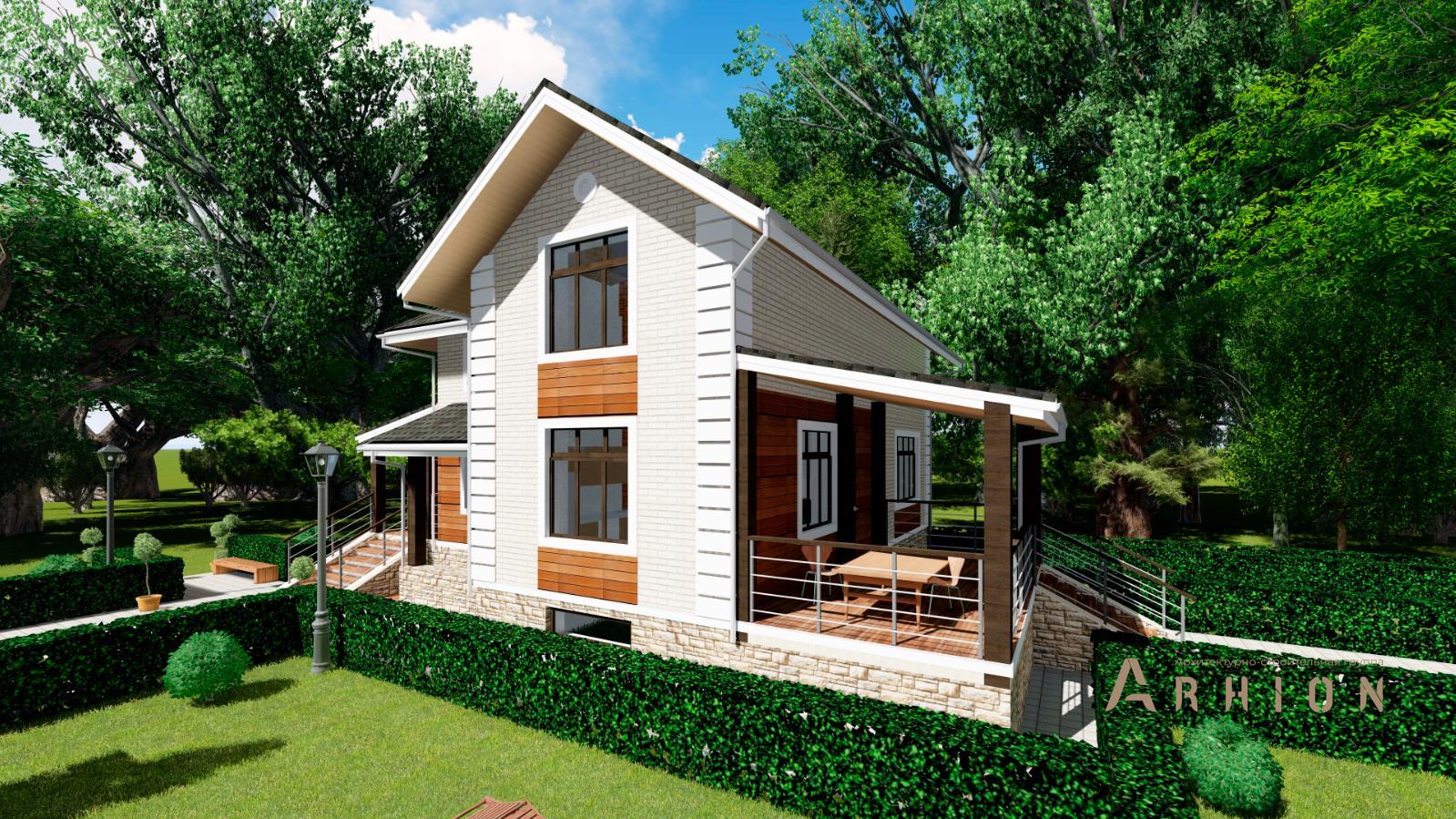 4. Проект двухэтажного дома в английском стиле с многоскатной кровлей, h-1305-2, площадью - 202 кв c терассой