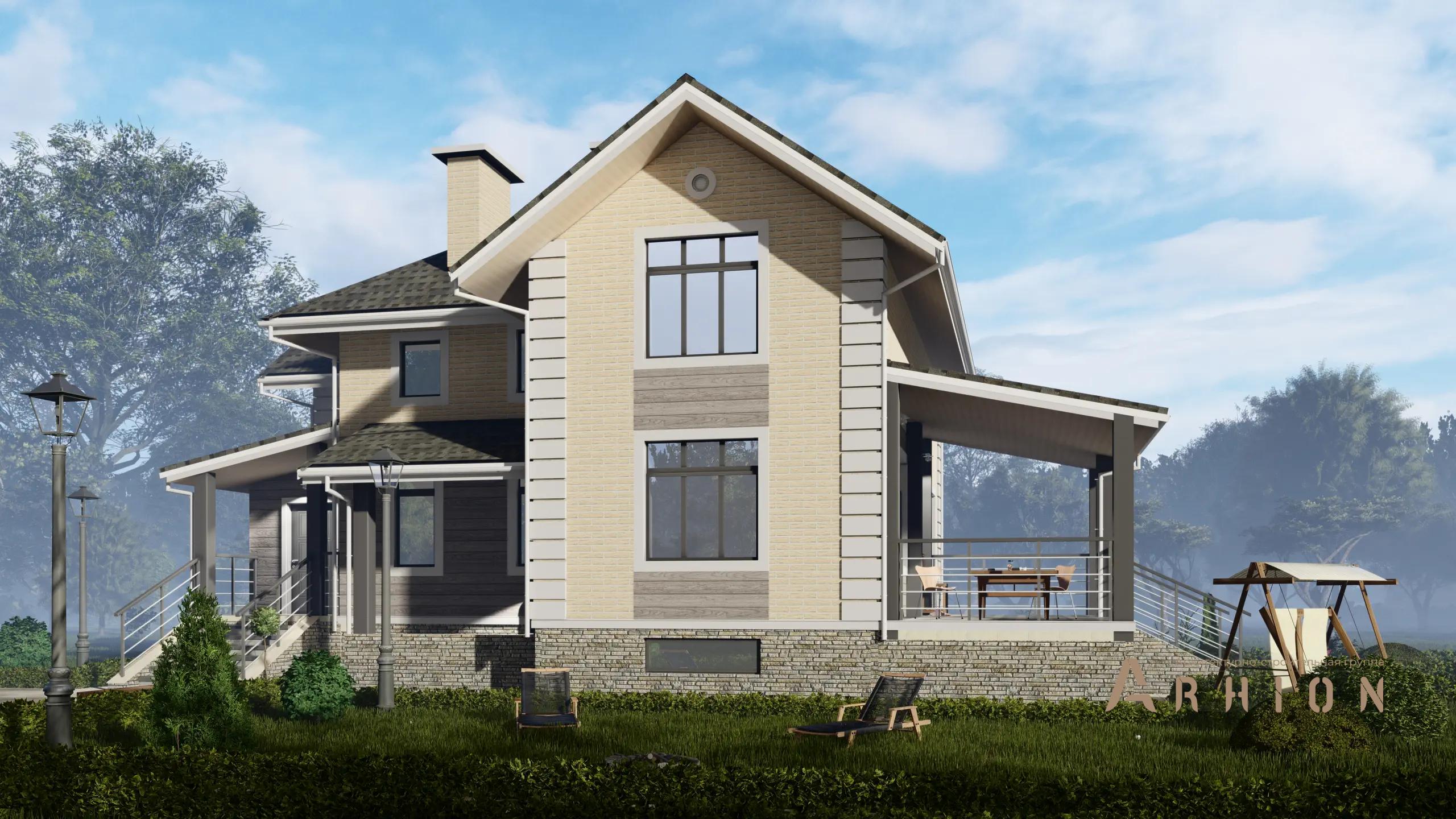 2. Проект двухэтажного дома в немецком стиле с многоскатной кровлей, H-1305, площадью - 280 кв c цокольным этажом, терассой