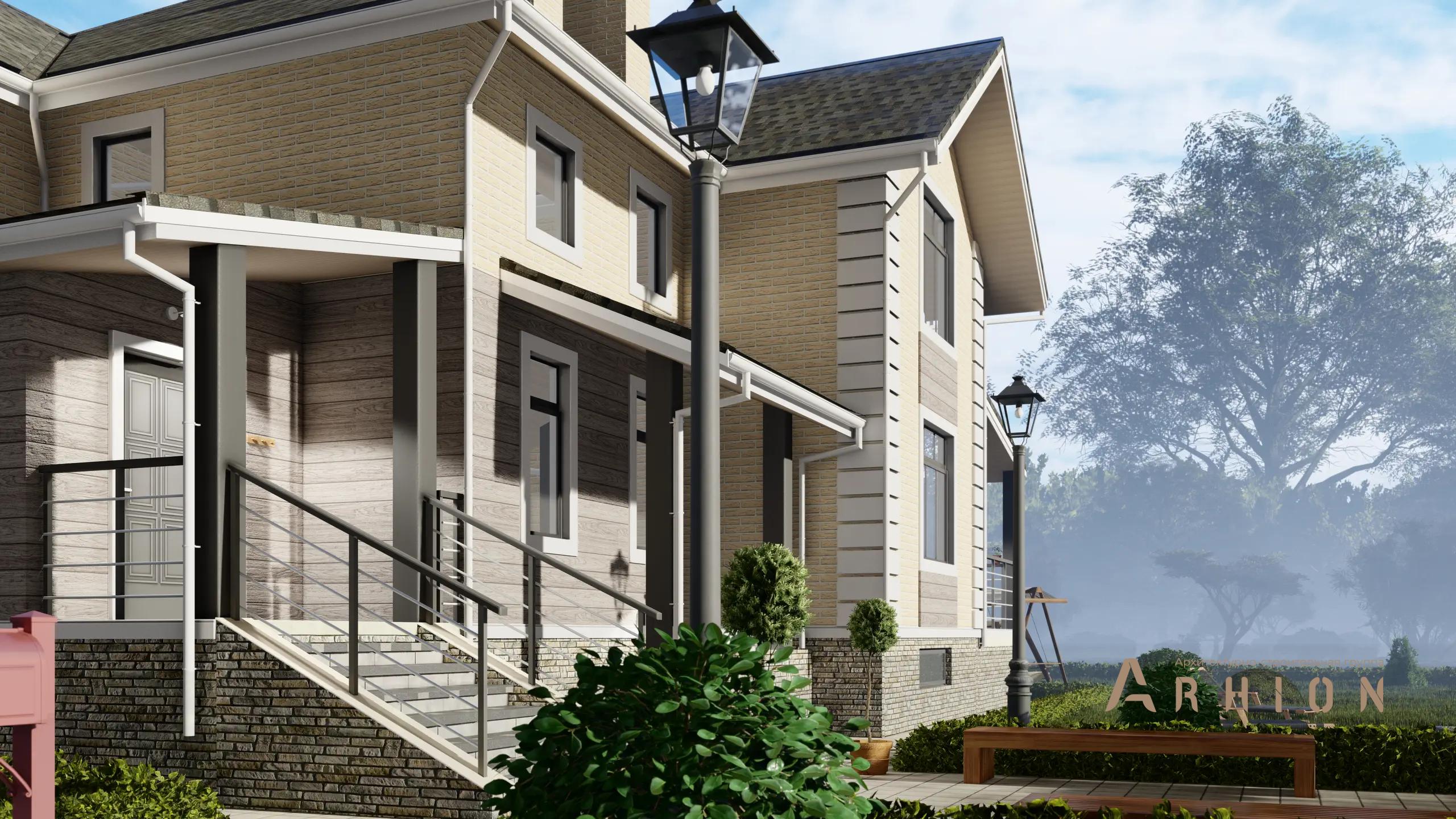 16. Проект двухэтажного дома в немецком стиле с многоскатной кровлей, H-1305, площадью - 280 кв c цокольным этажом, терассой