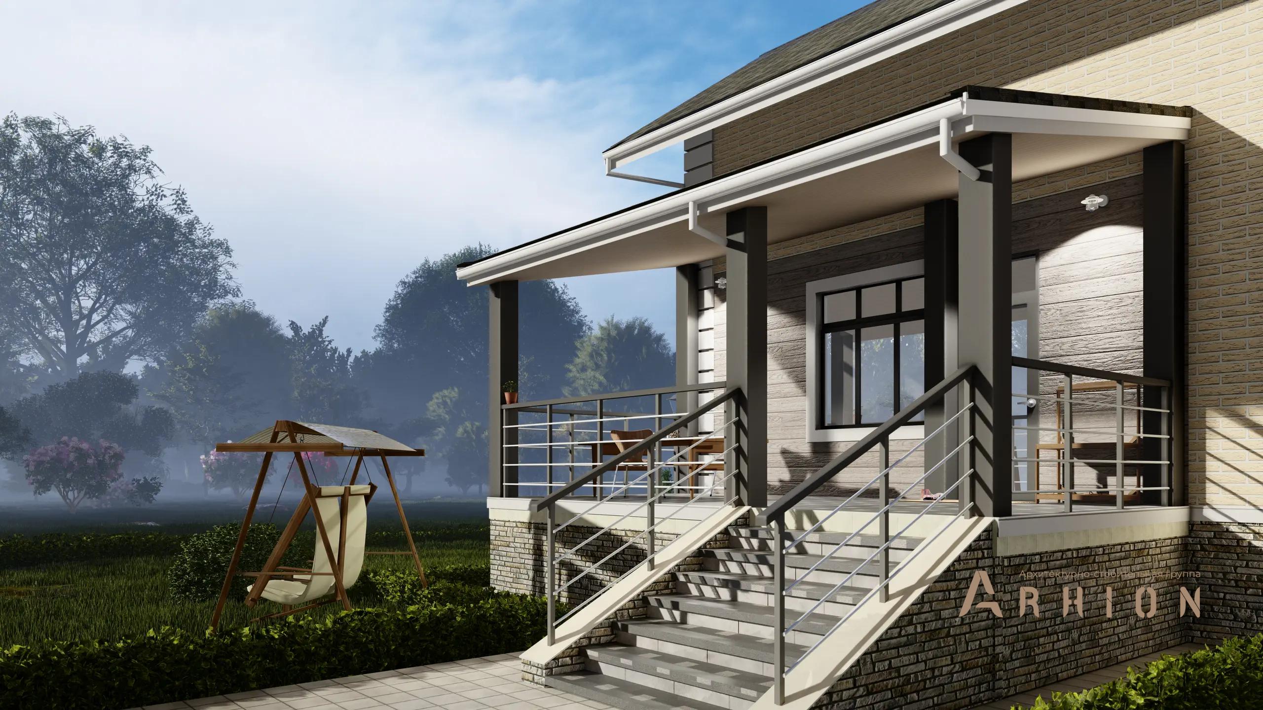 13. Проект двухэтажного дома в немецком стиле с многоскатной кровлей, H-1305, площадью - 280 кв c цокольным этажом, терассой